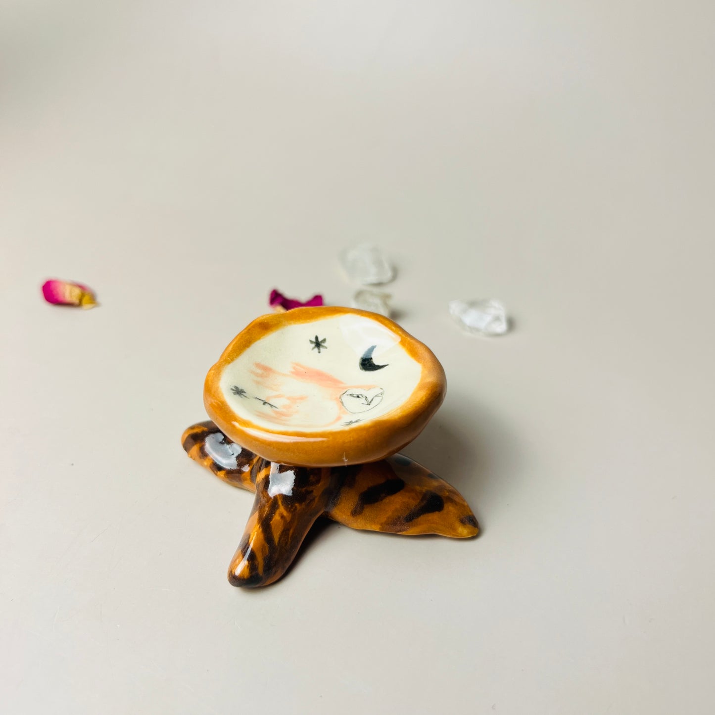 Owl Handmade Ceramic Tree Trunk Jewelry/Crystal  Dish