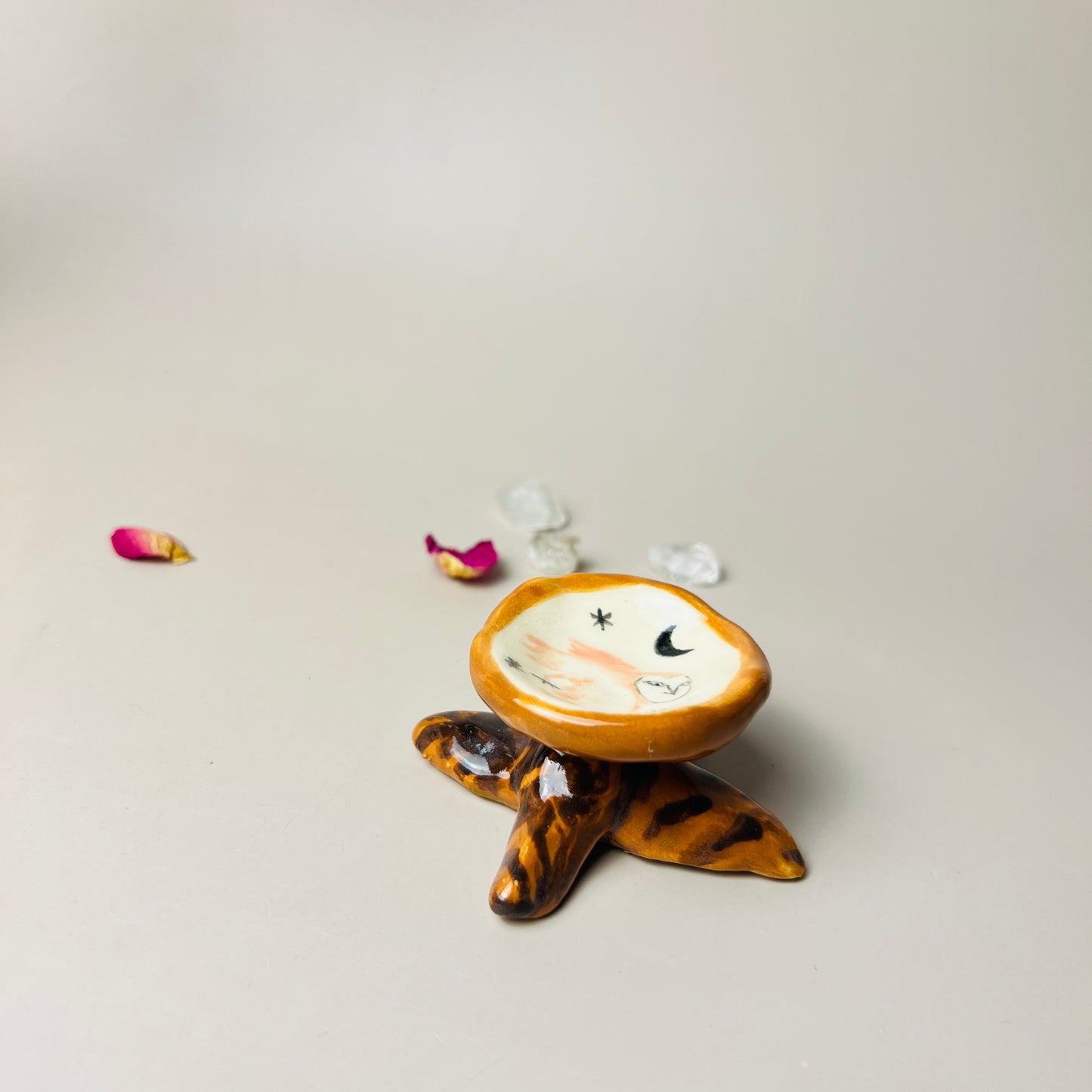 Owl Handmade Ceramic Tree Trunk Jewelry/Crystal  Dish