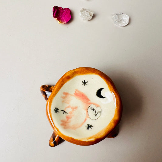 Owl Handmade Ceramic Tree Trunk Jewelry/Crystal  Dish