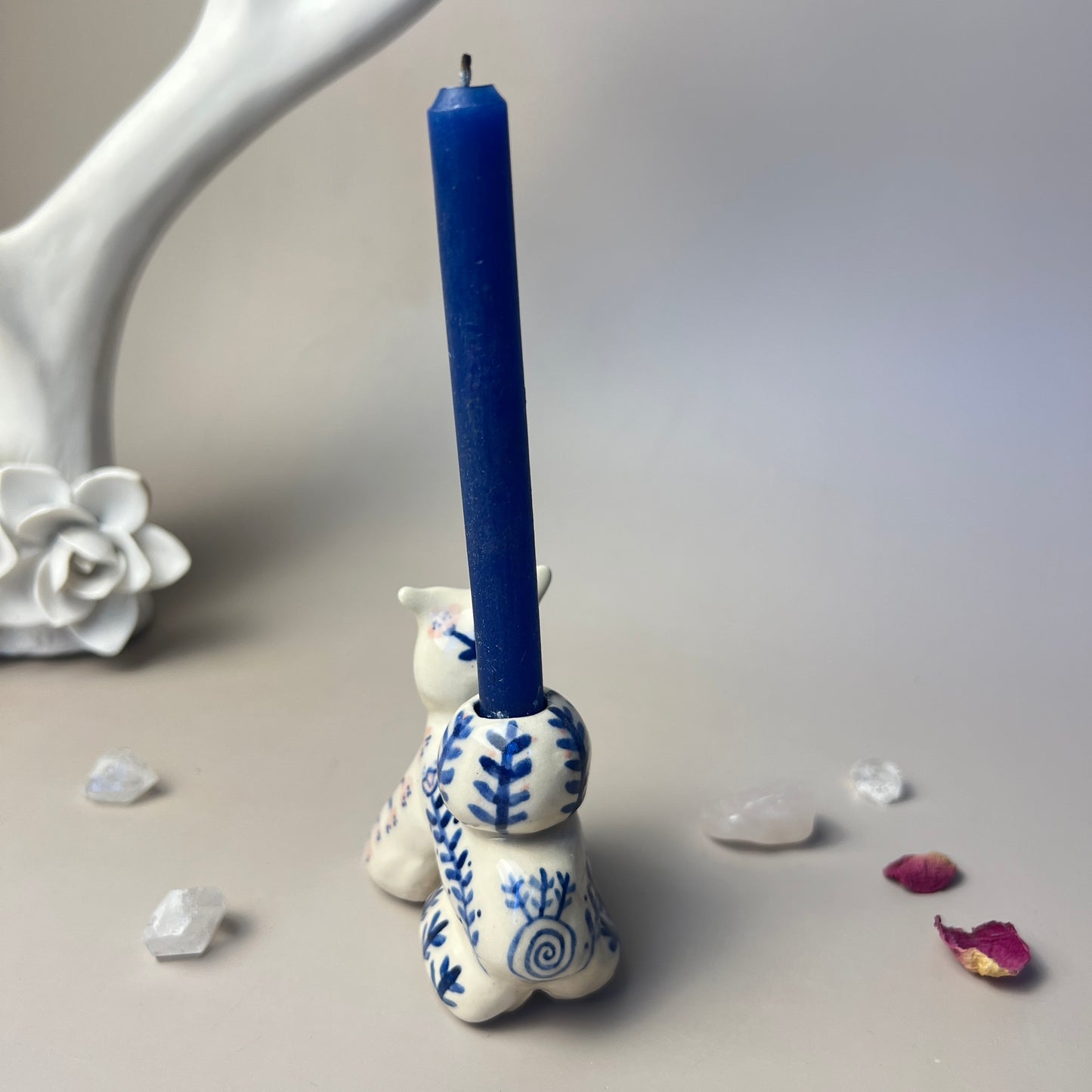 Moon Cat Godess Decorated Ceramic Candlestick Holder