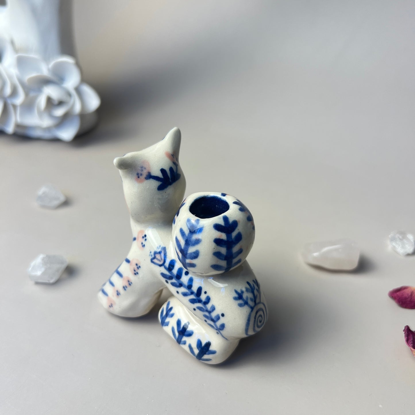 Moon Cat Godess Decorated Ceramic Candlestick Holder