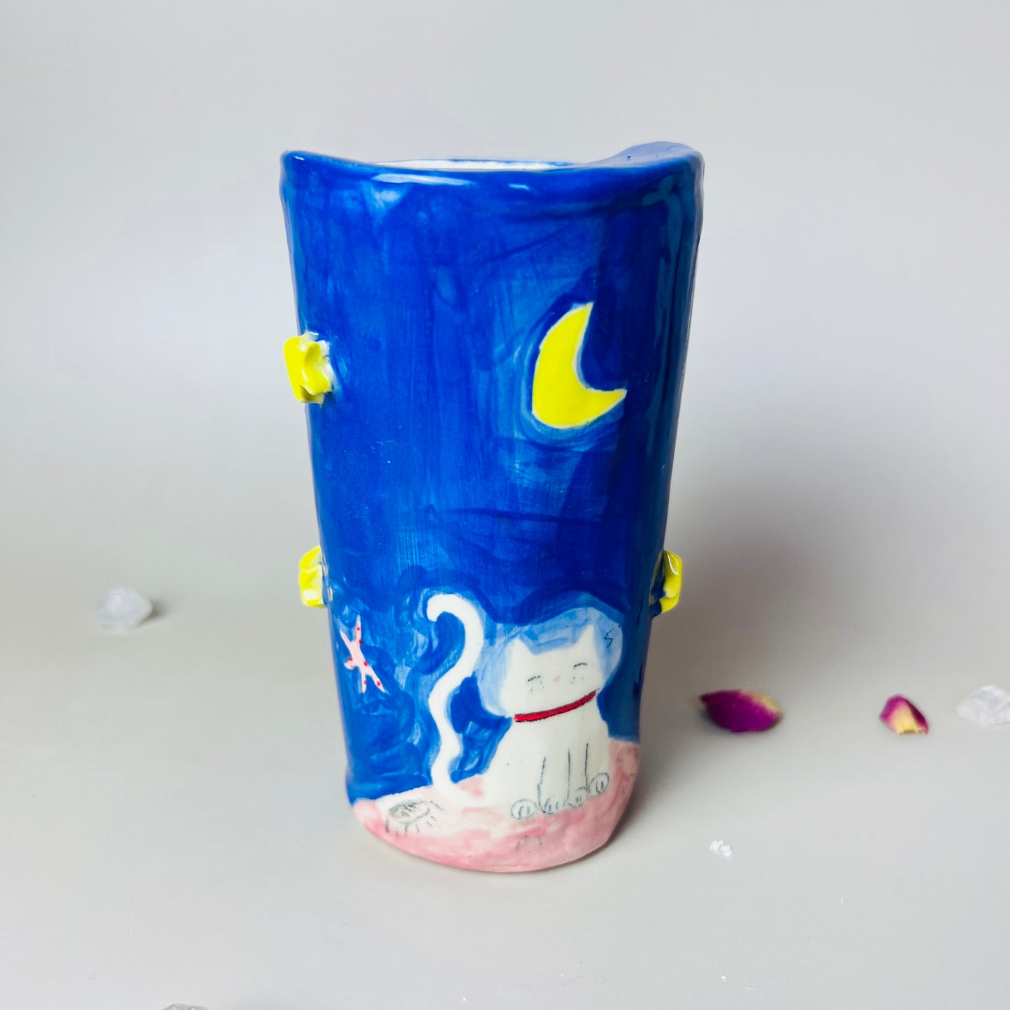 Handmade Ceramic To-Go Cosmic Astronaut Cat And Dog Dalmatian Travel Mug