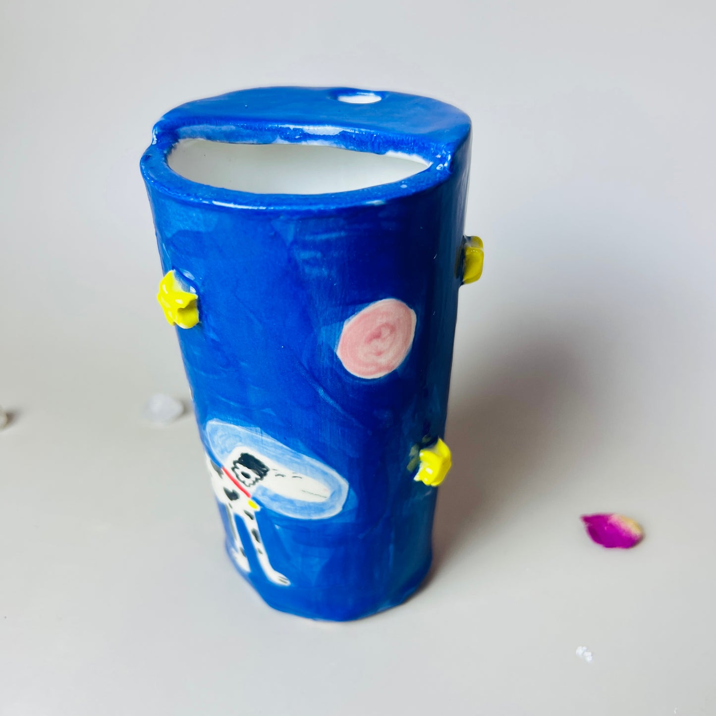 Handmade Ceramic To-Go Cosmic Astronaut Cat And Dog Dalmatian Travel Mug