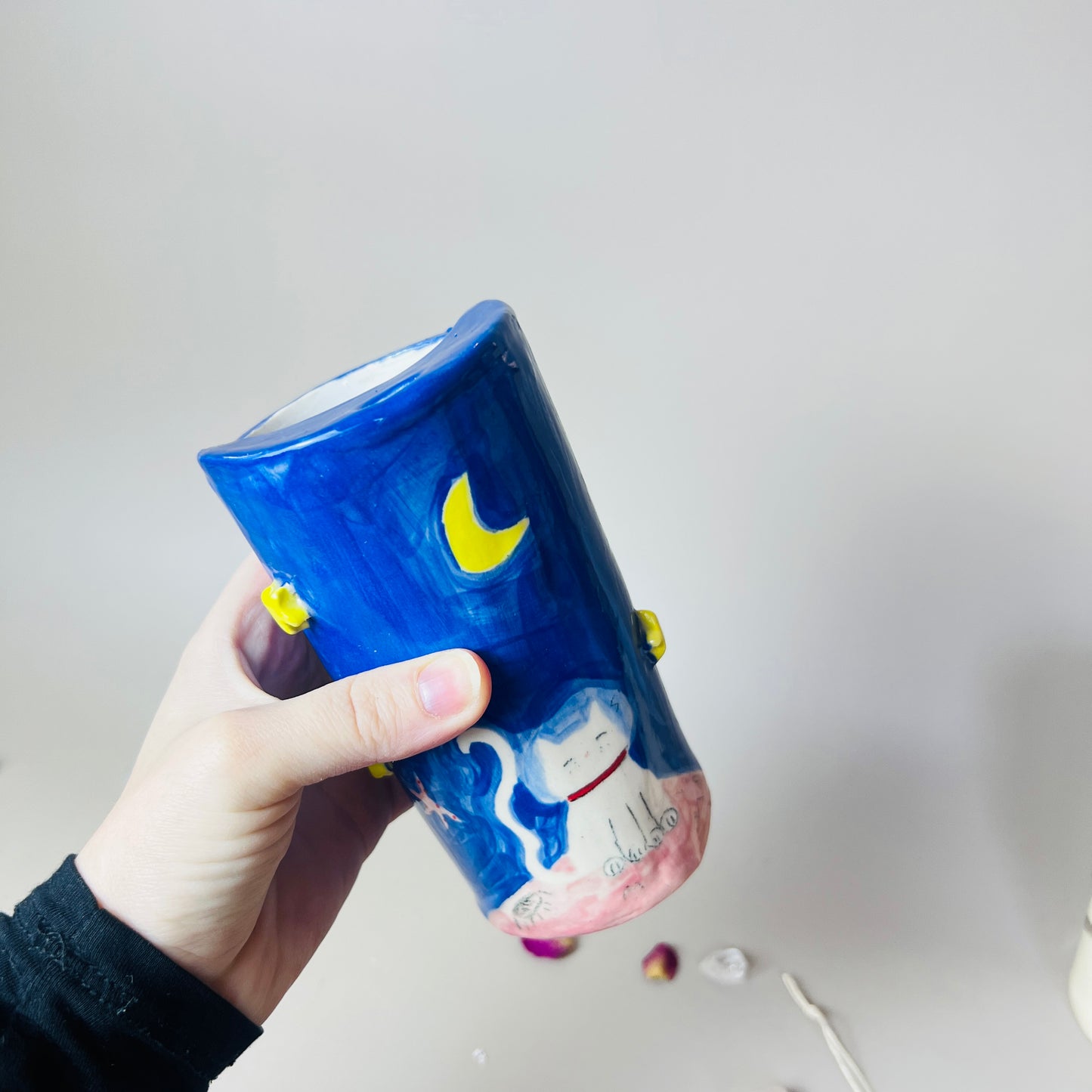 Handmade Ceramic To-Go Cosmic Astronaut Cat And Dog Dalmatian Travel Mug