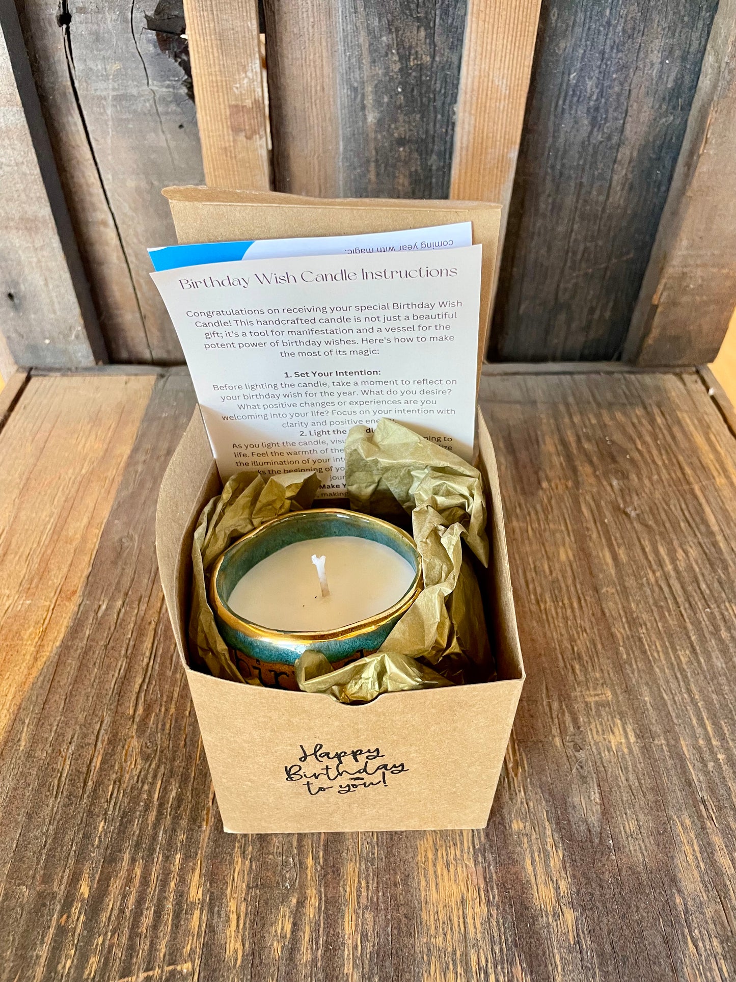 Handmade ceramic pink Birthday Wish candle with wish ritual