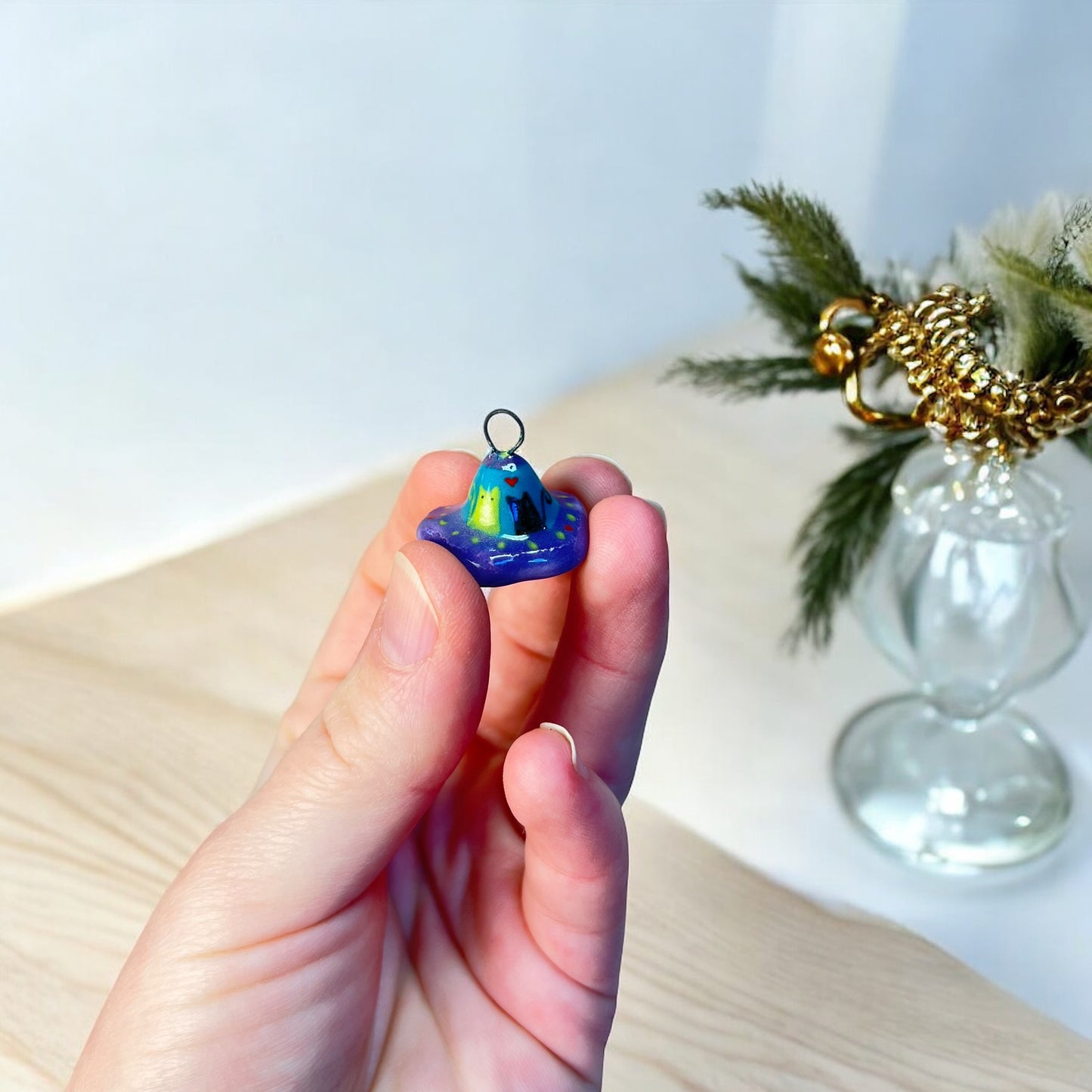 Space Cats in Love Handmade Ceramic Spirit Animal Pendant Necklace