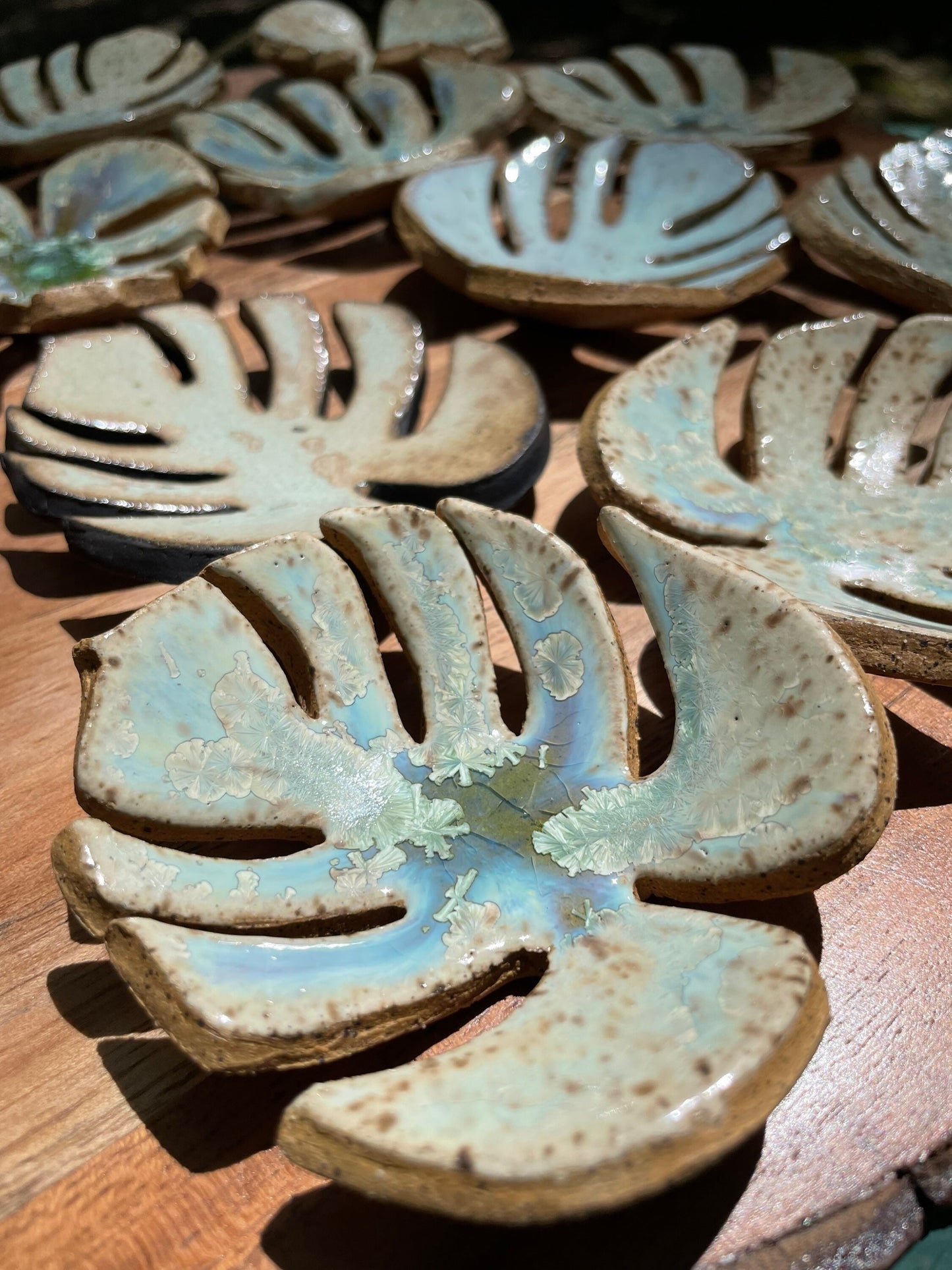 Handmade ceramic Monstera leaf dishes