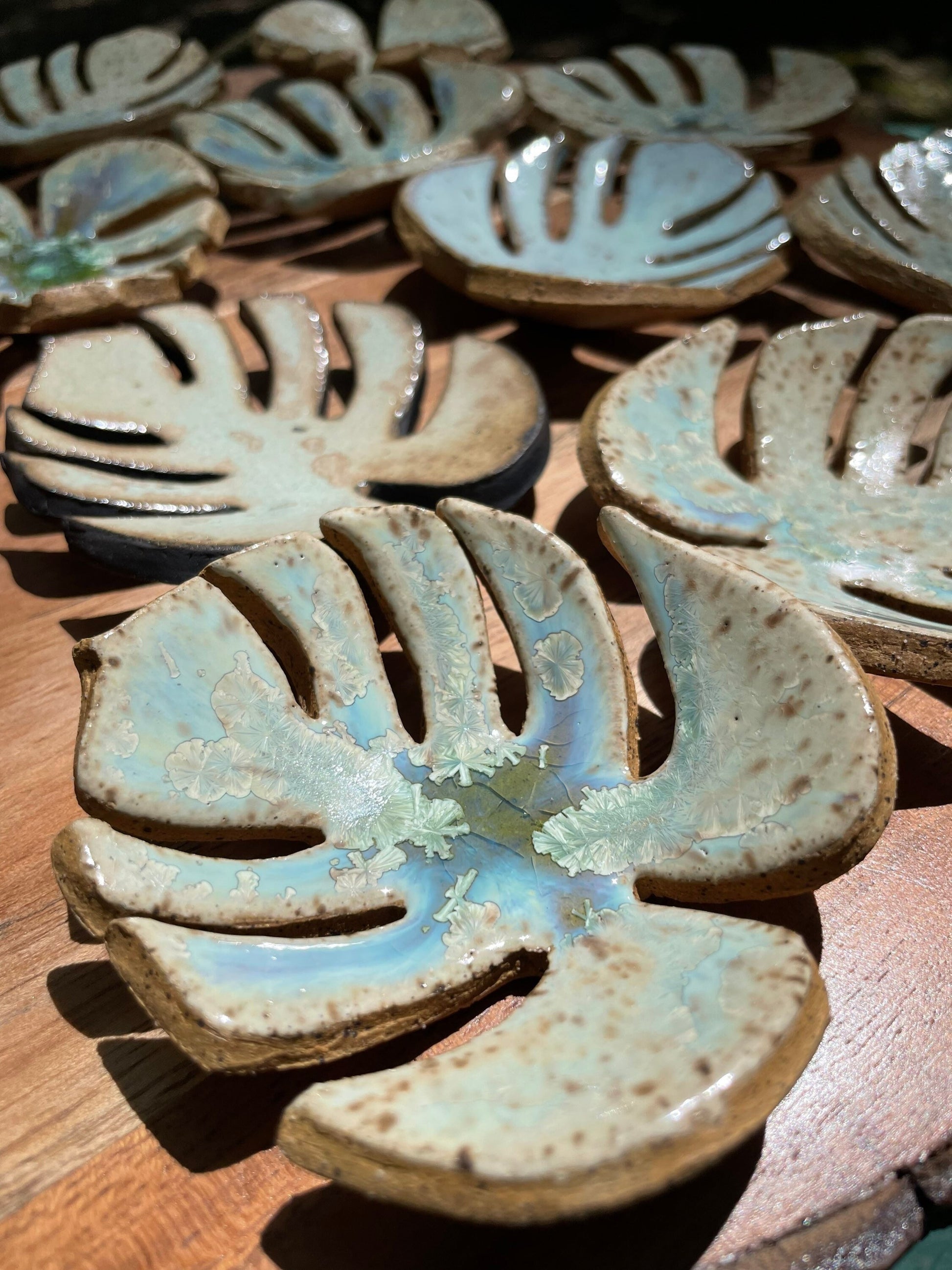 Handmade ceramic Monstera leaf dishes