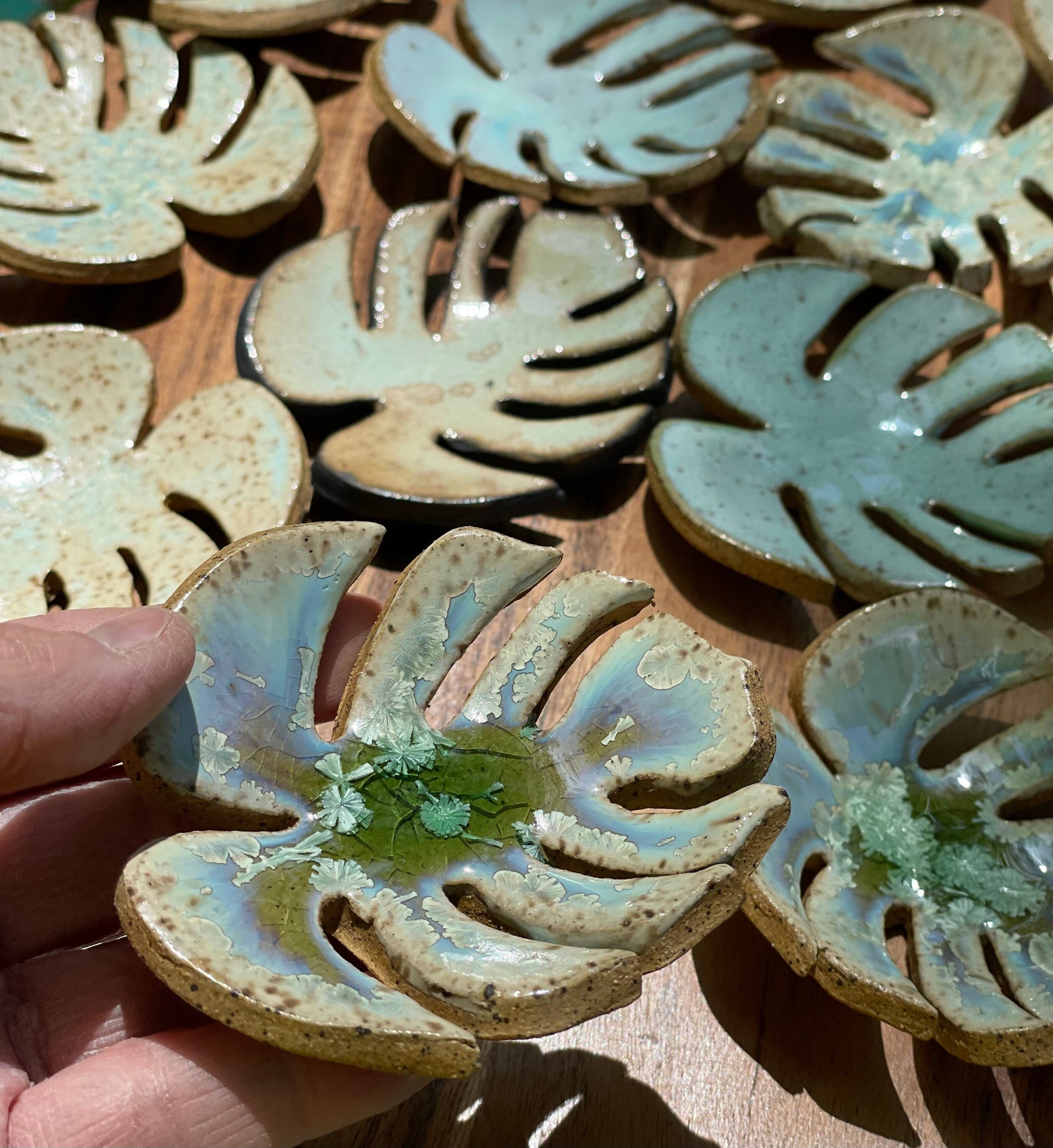 Handmade ceramic Monstera leaf dishes