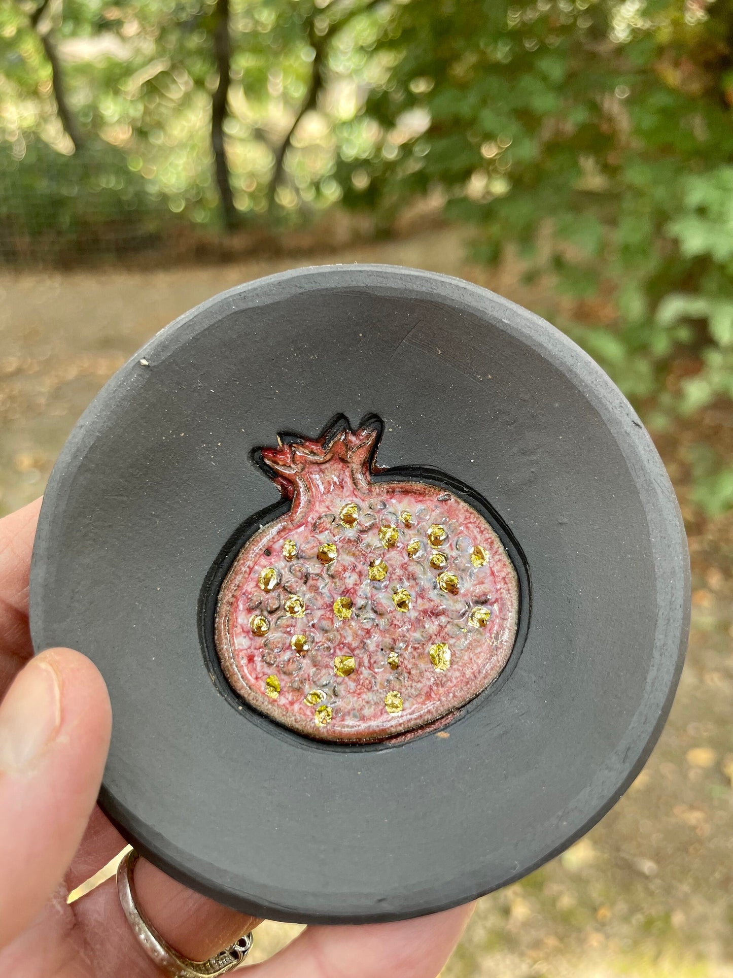 Handmade ceramic pomegranate ring dish