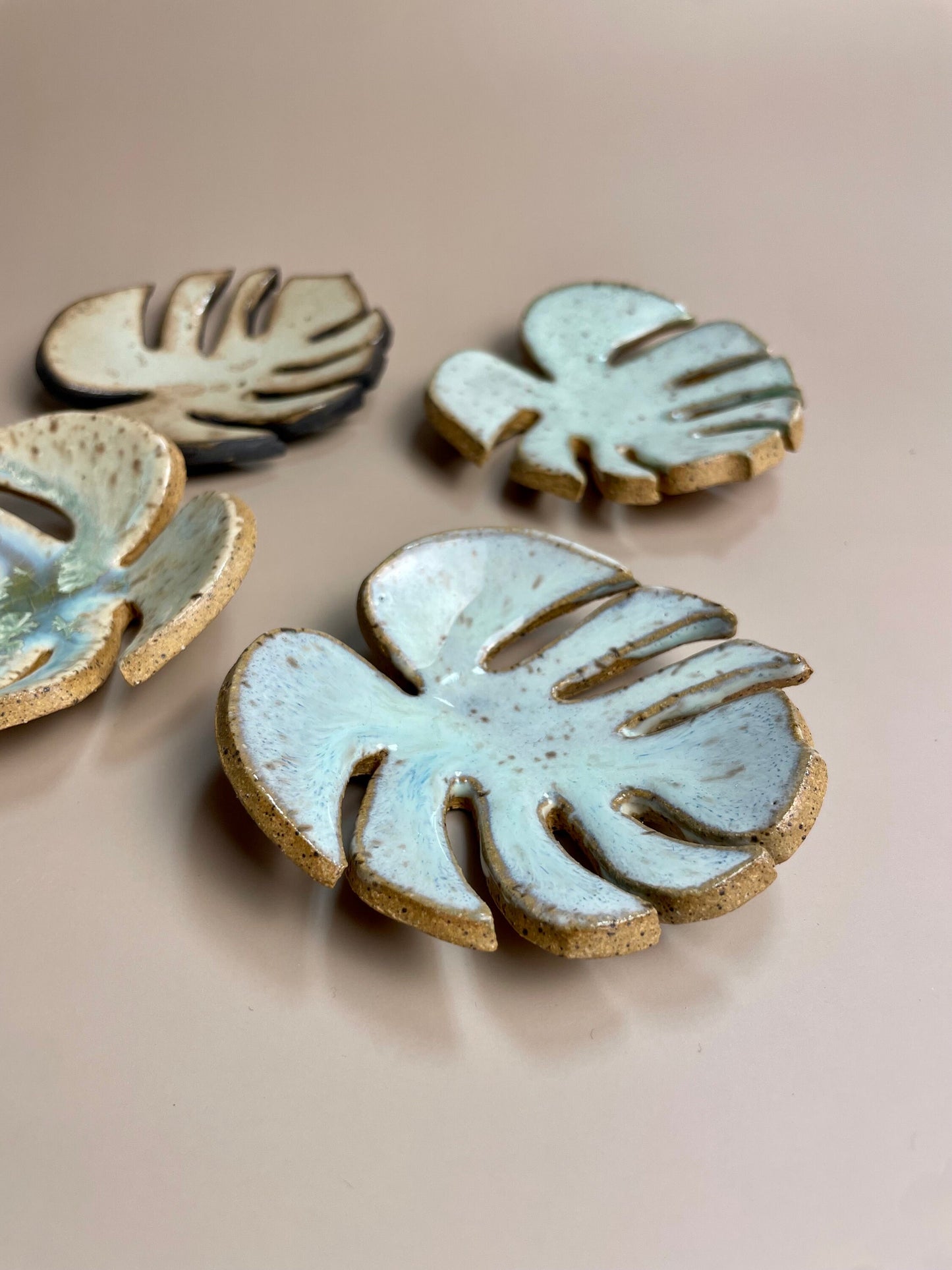 Handmade ceramic Monstera leaf dishes
