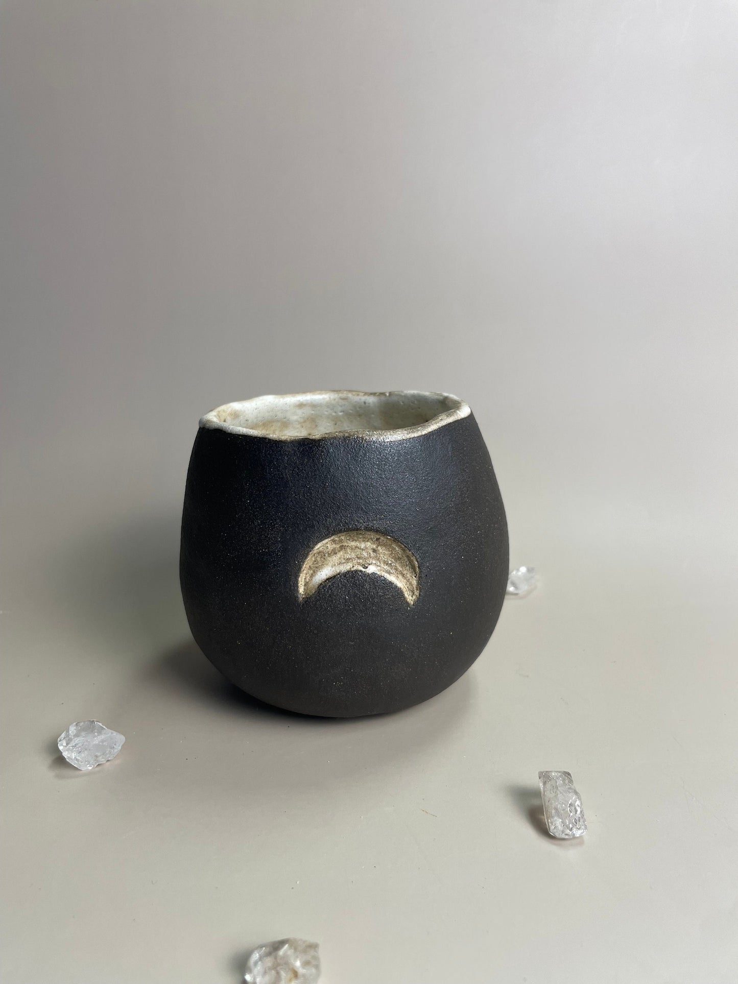 Handmade ceramic dark clay crescent moon vase
