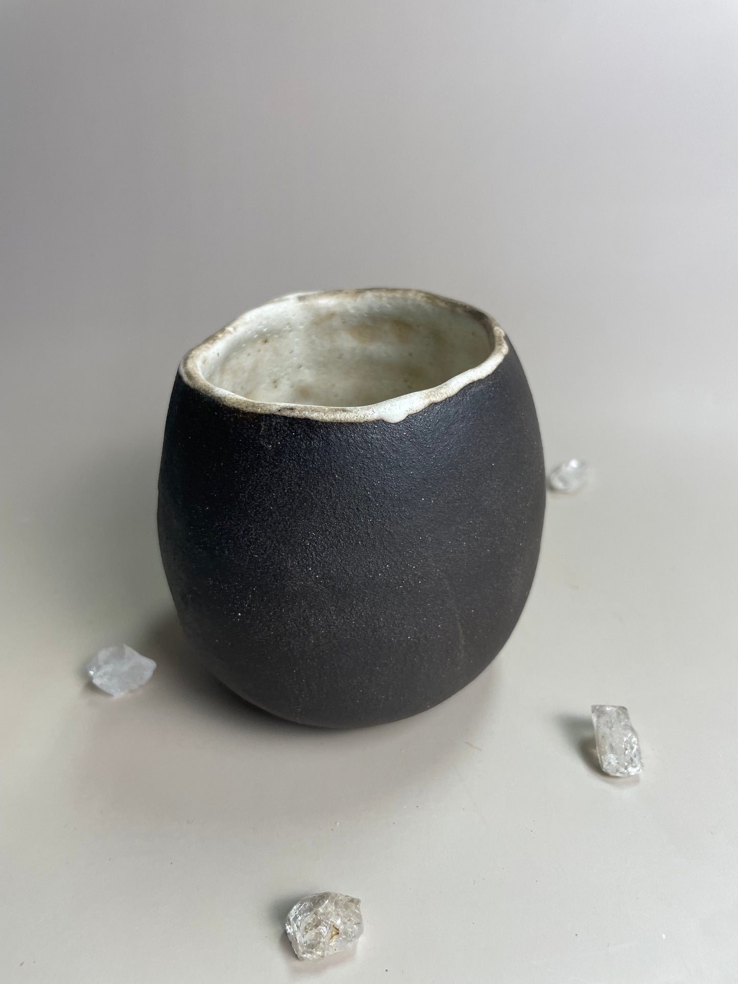 Handmade ceramic dark clay crescent moon vase