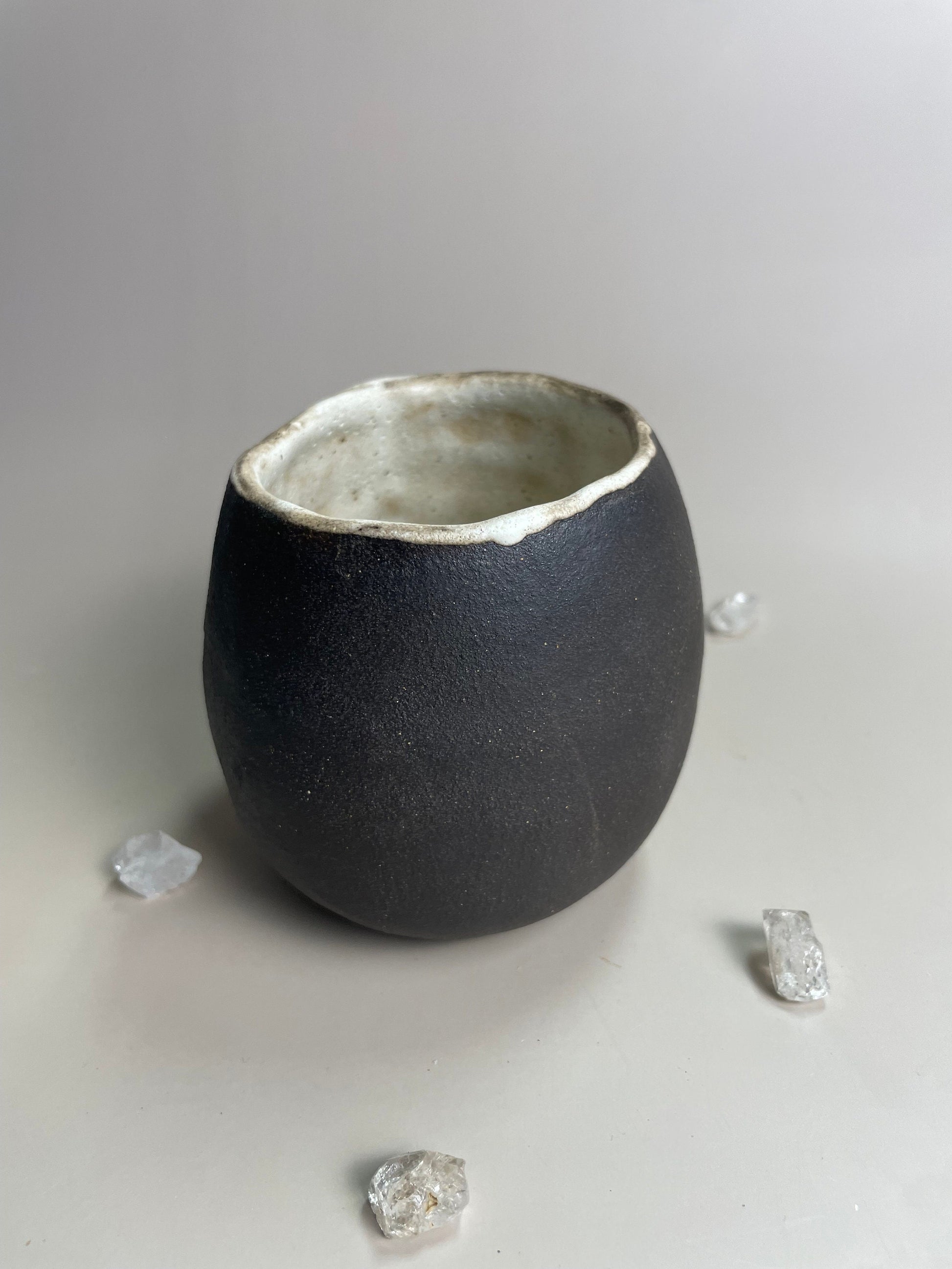 Handmade ceramic dark clay crescent moon vase