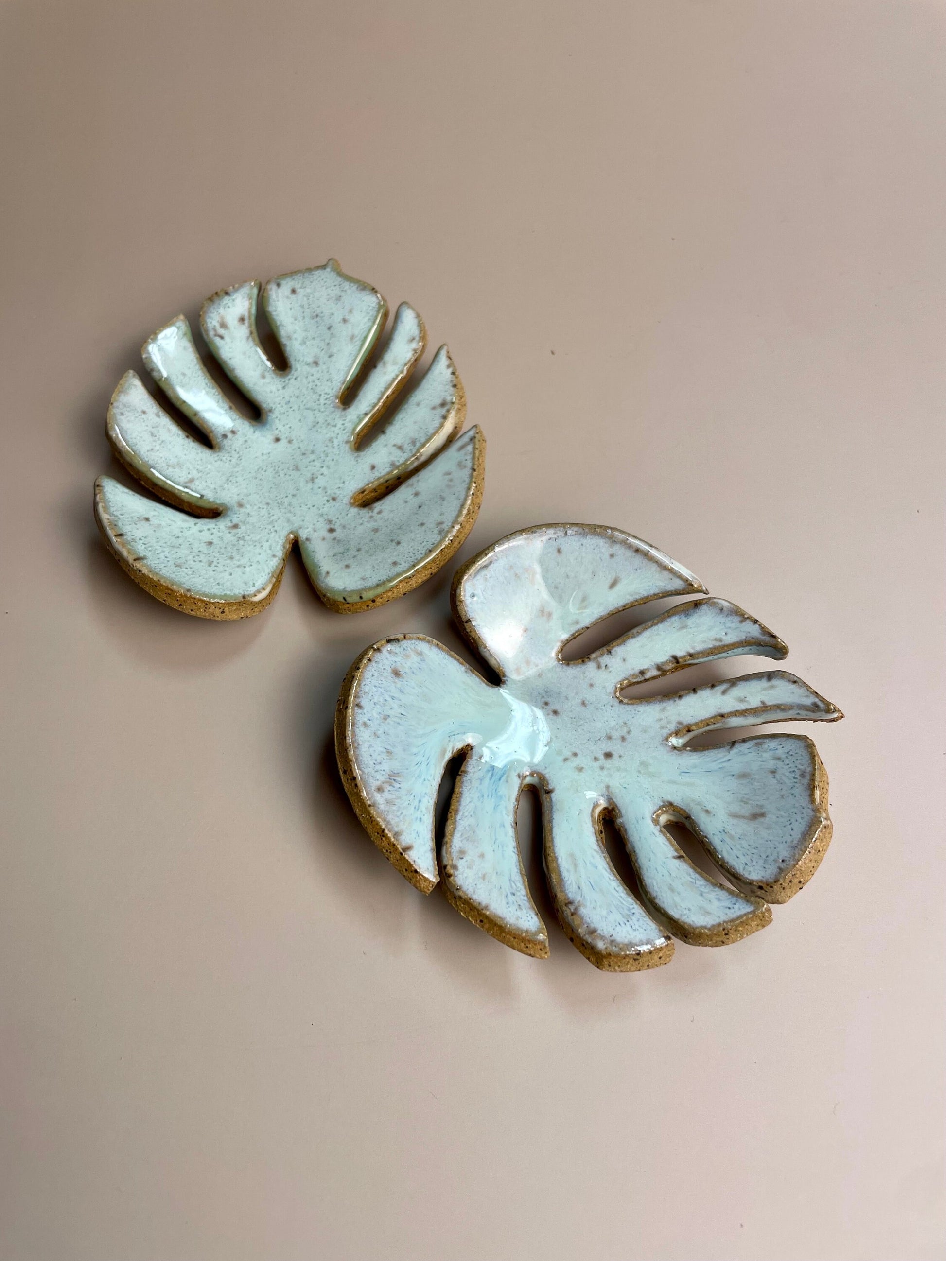 Handmade ceramic Monstera leaf dishes