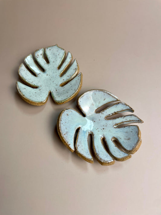 Handmade ceramic Monstera leaf dishes