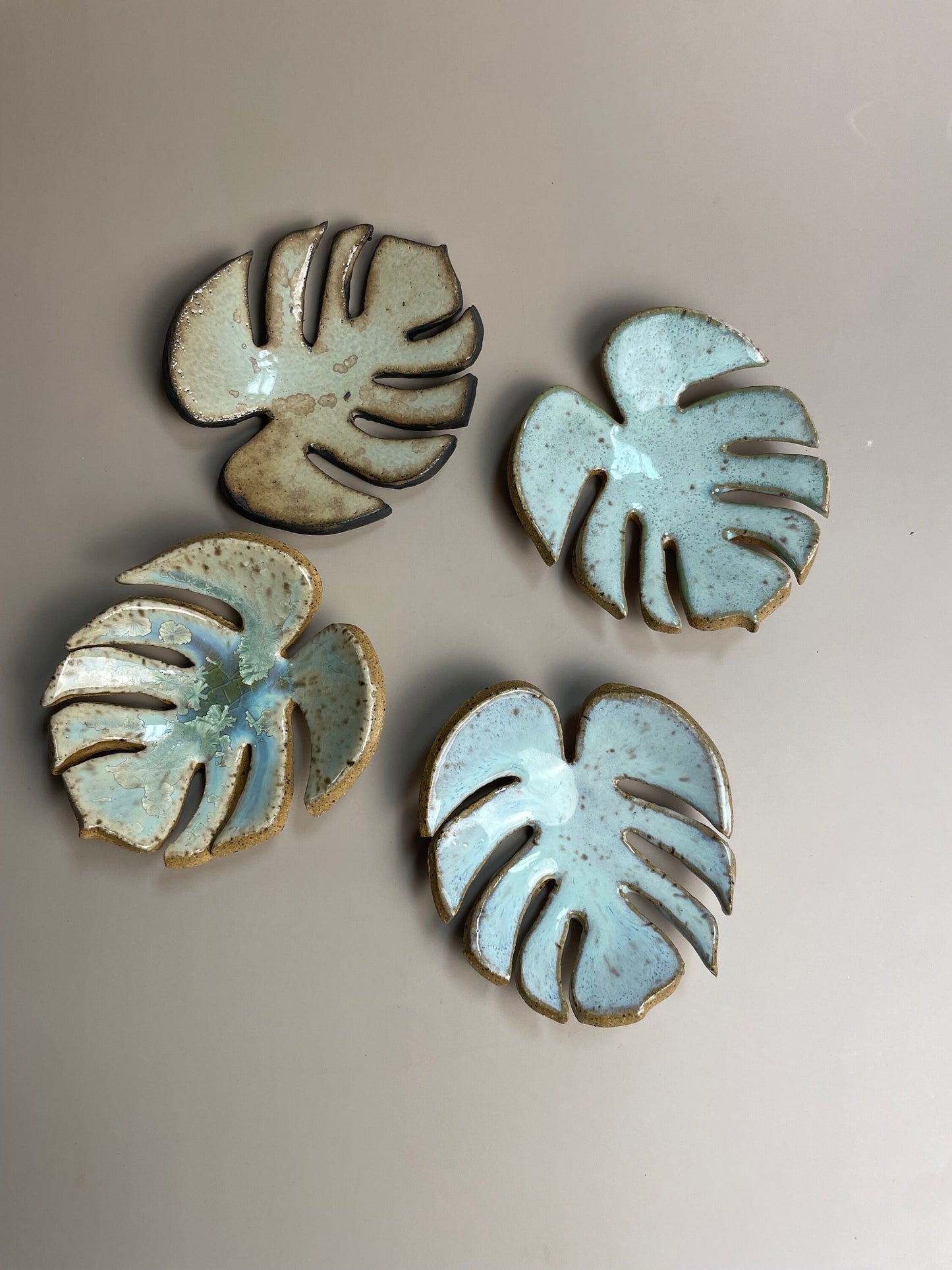 Handmade ceramic Monstera leaf dishes