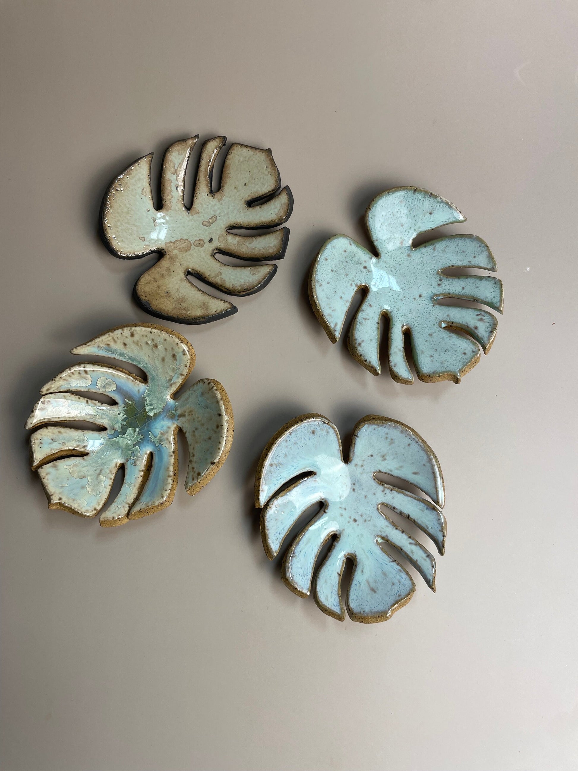 Handmade ceramic Monstera leaf dishes