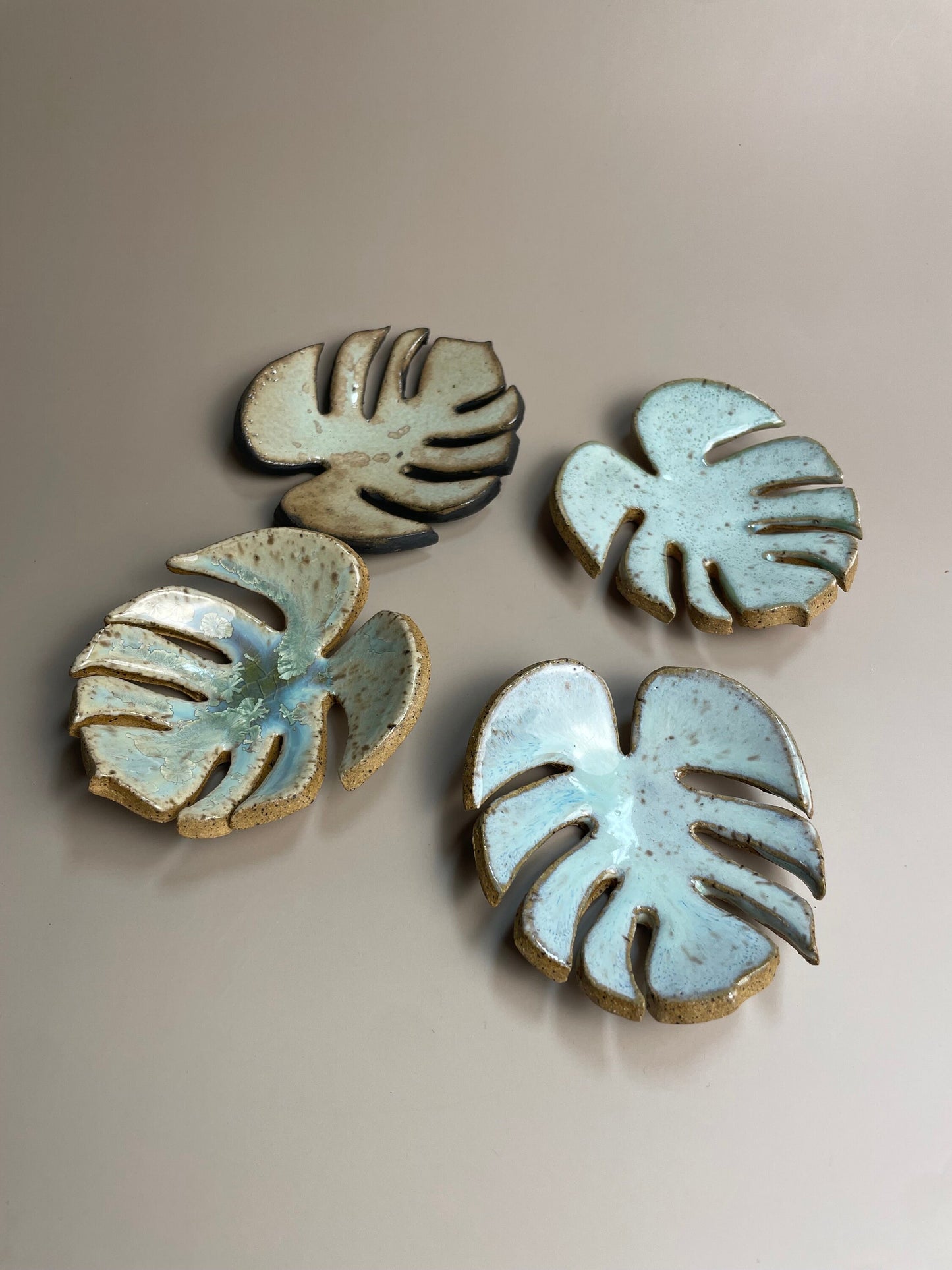 Handmade ceramic Monstera leaf dishes