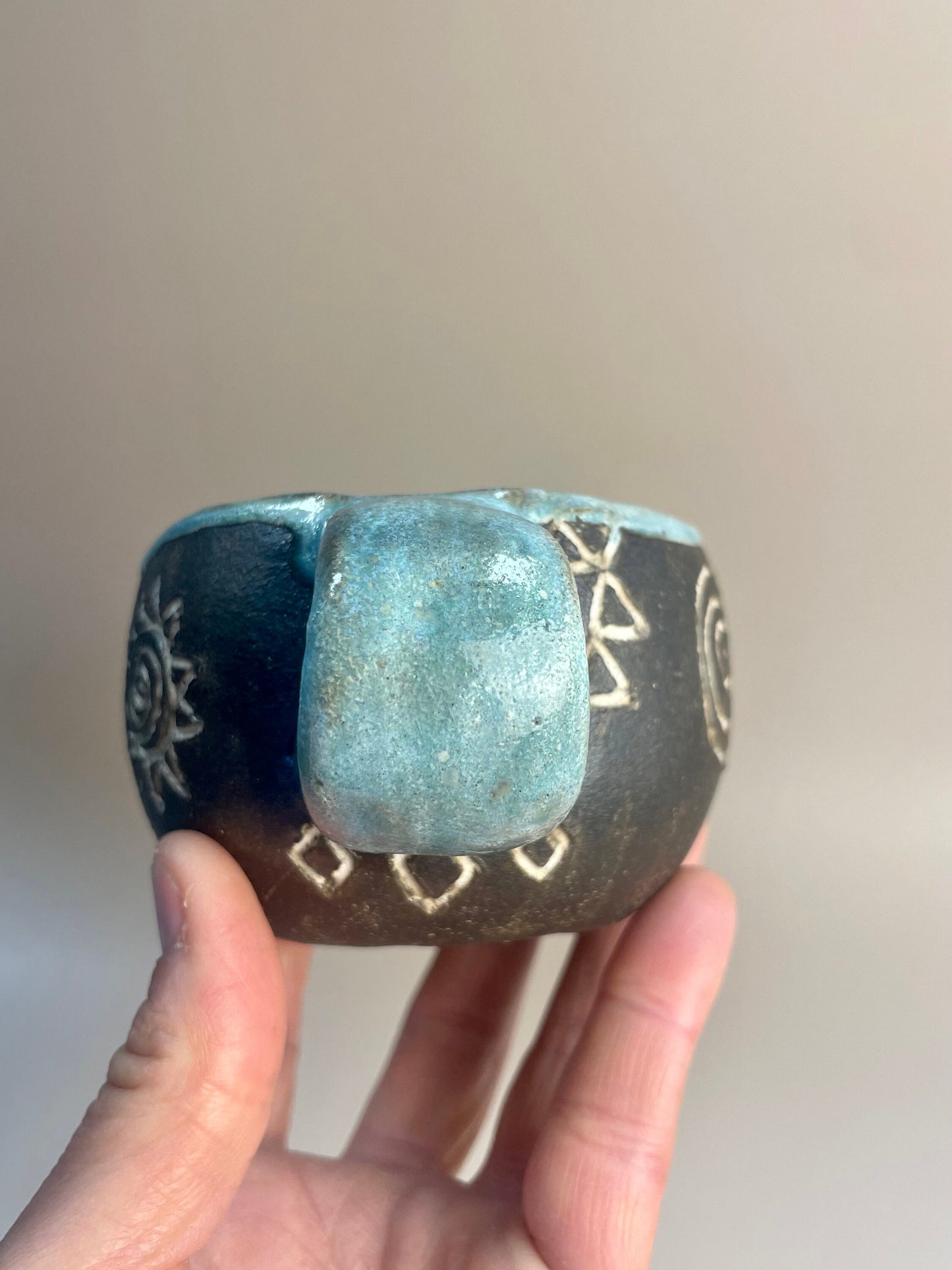 Handmade ceramic Newgrange inspired carved mug