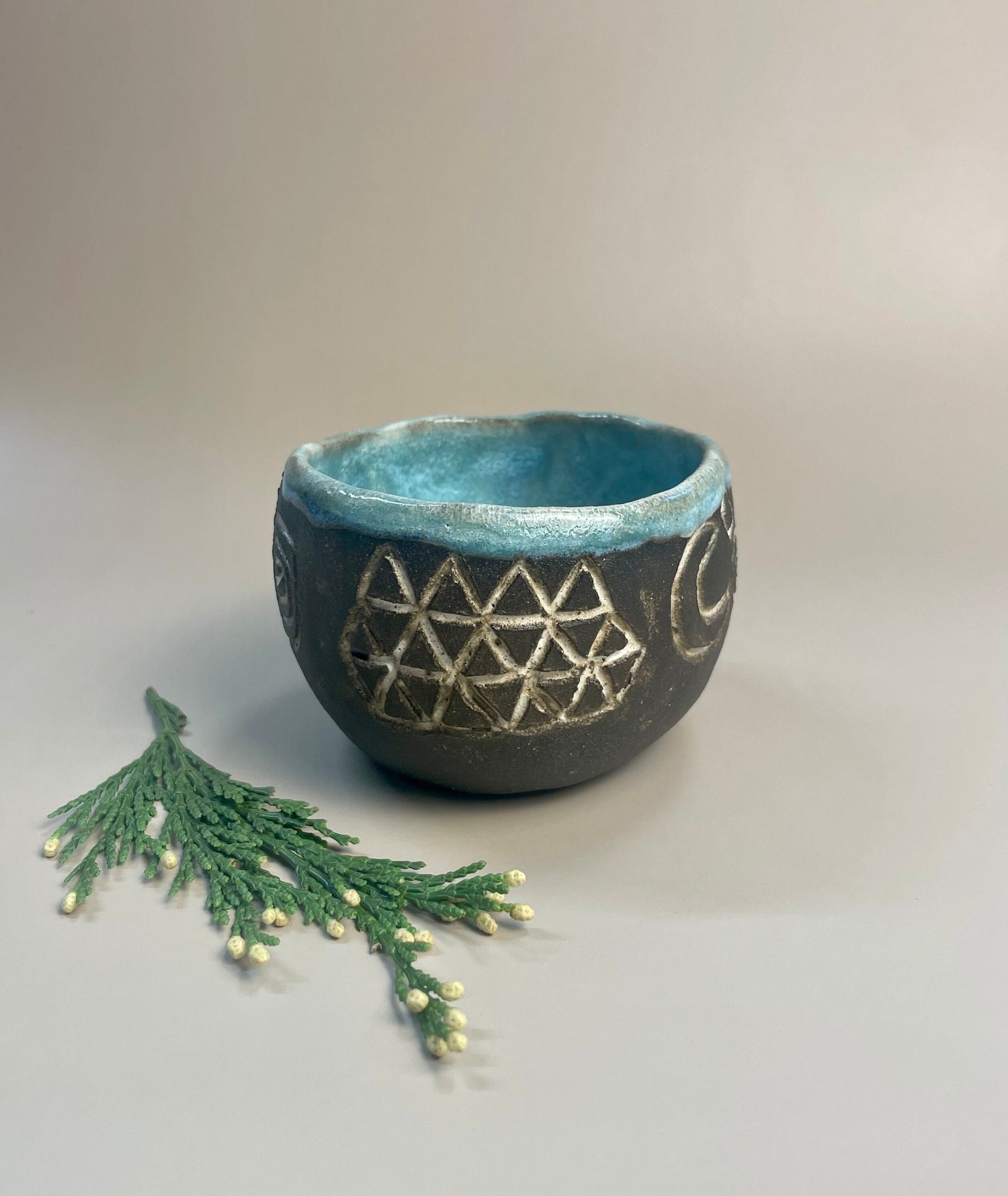 Handmade ceramic Newgrange inspired carved mug