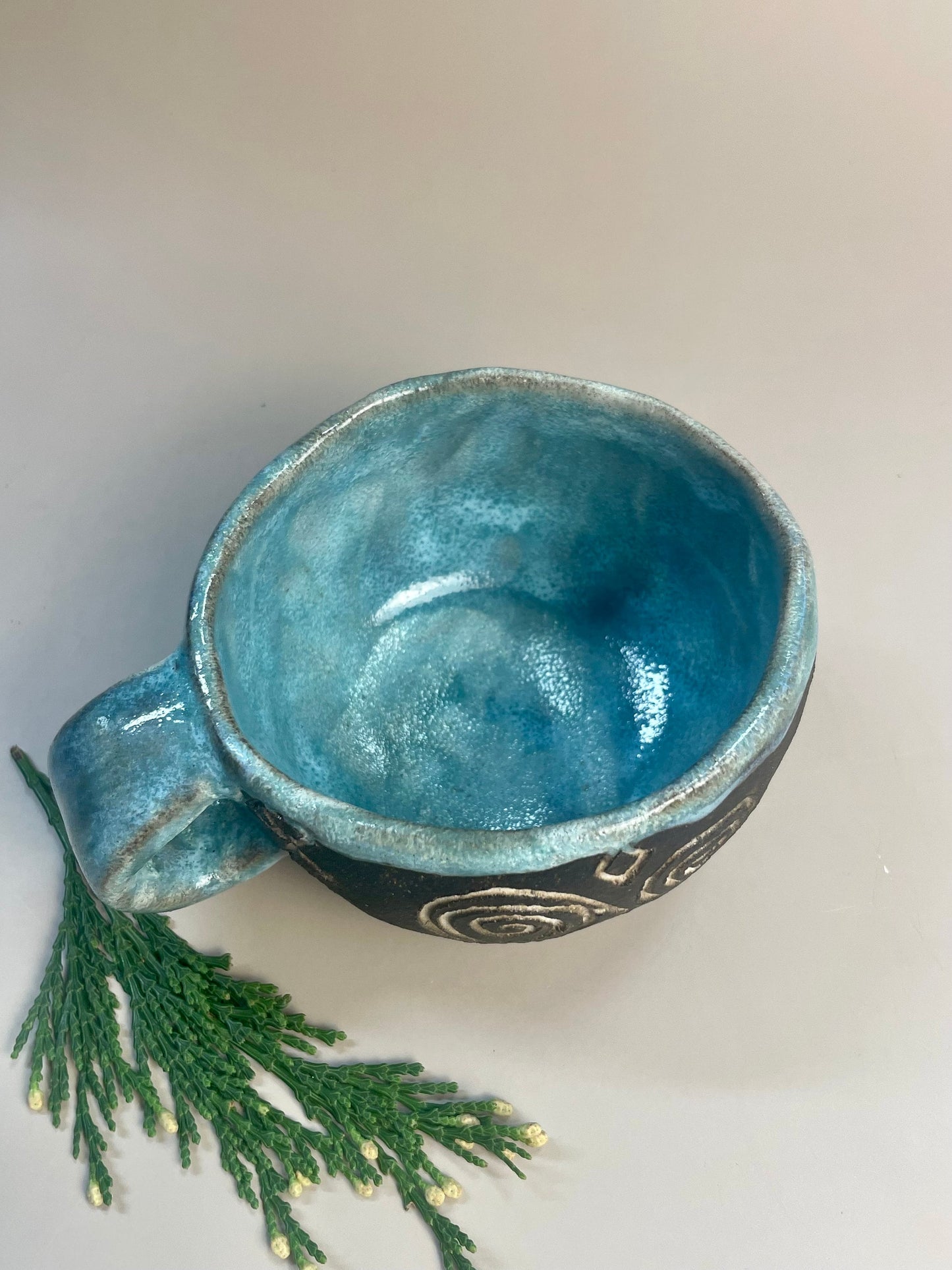 Handmade ceramic Newgrange inspired carved mug