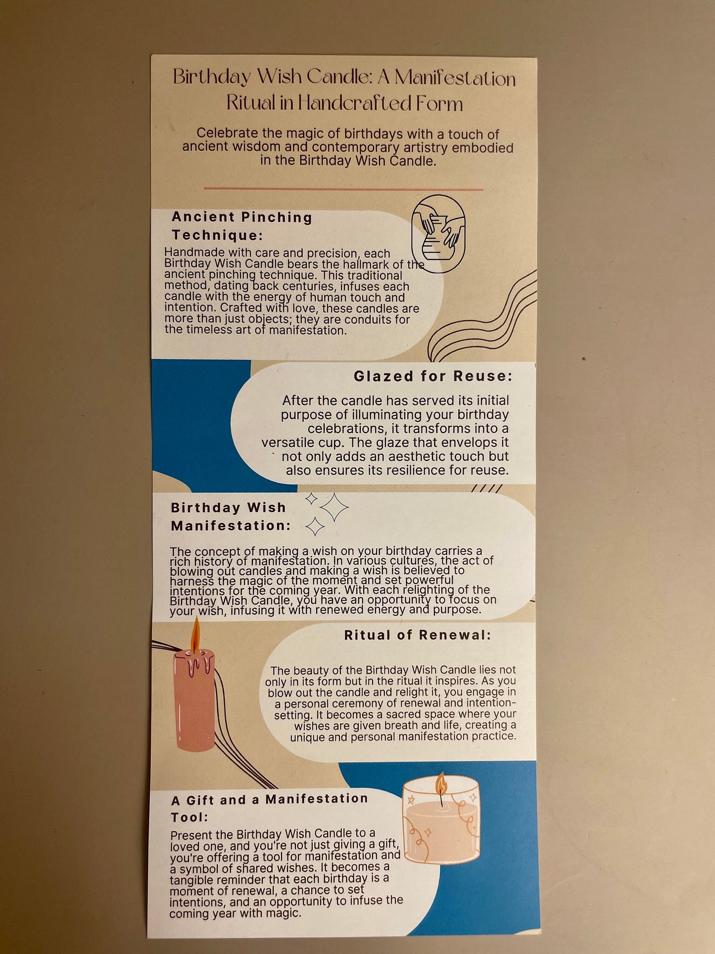 Handmade ceramic pink Birthday Wish candle with wish ritual