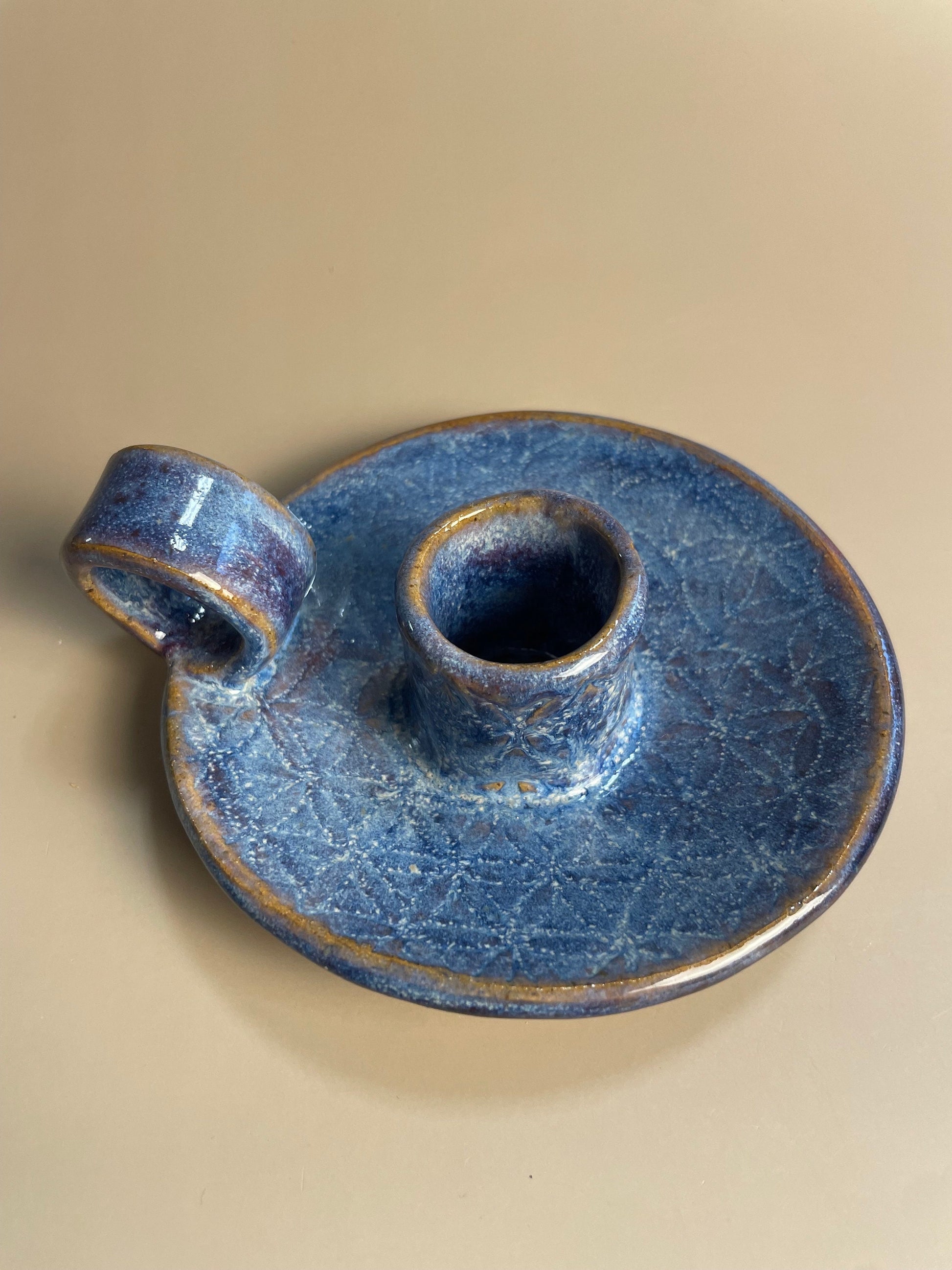 Flower of life handmade blue lavender ceramic palo santo or candle holder