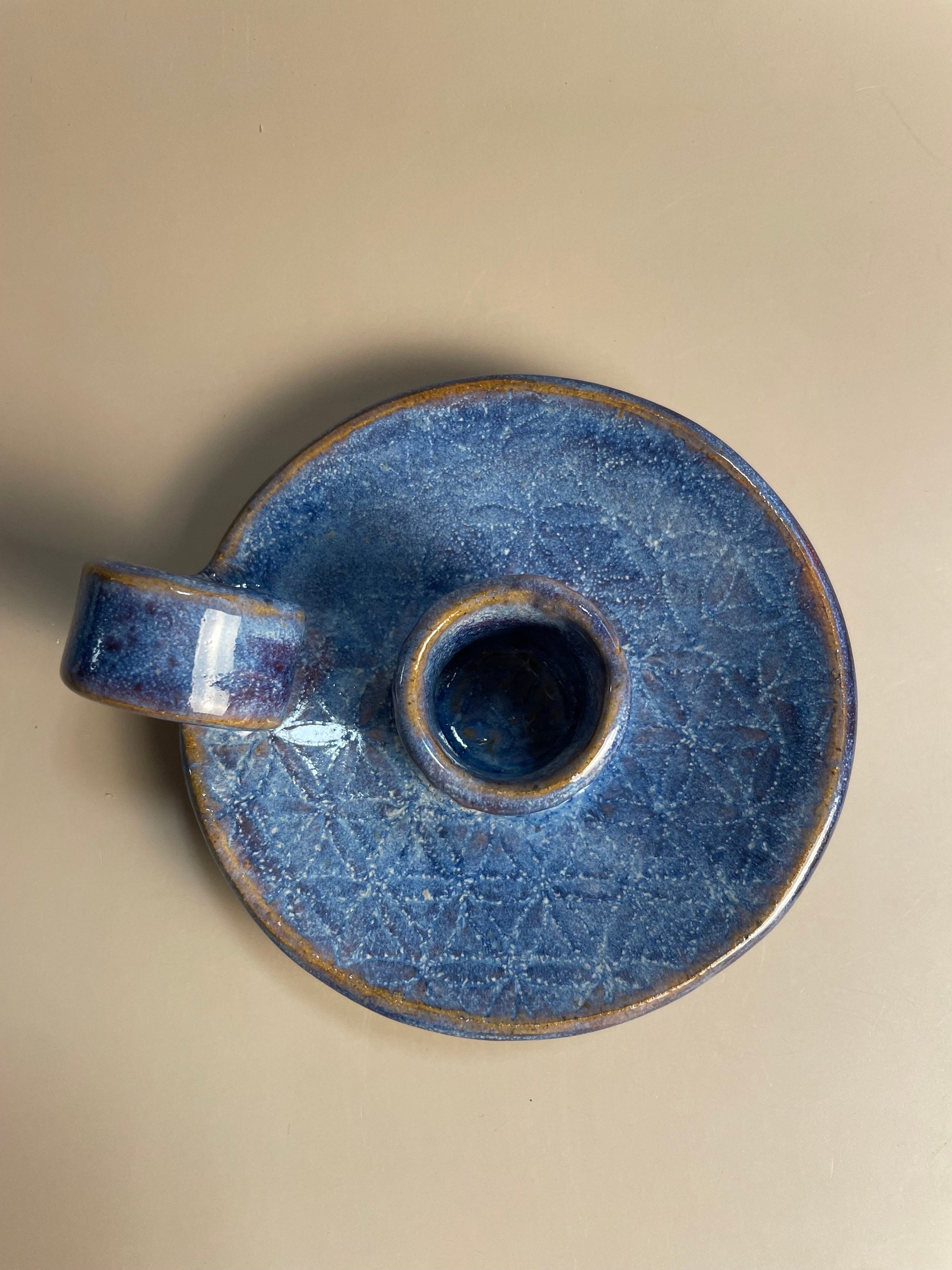 Flower of life handmade blue lavender ceramic palo santo or candle holder