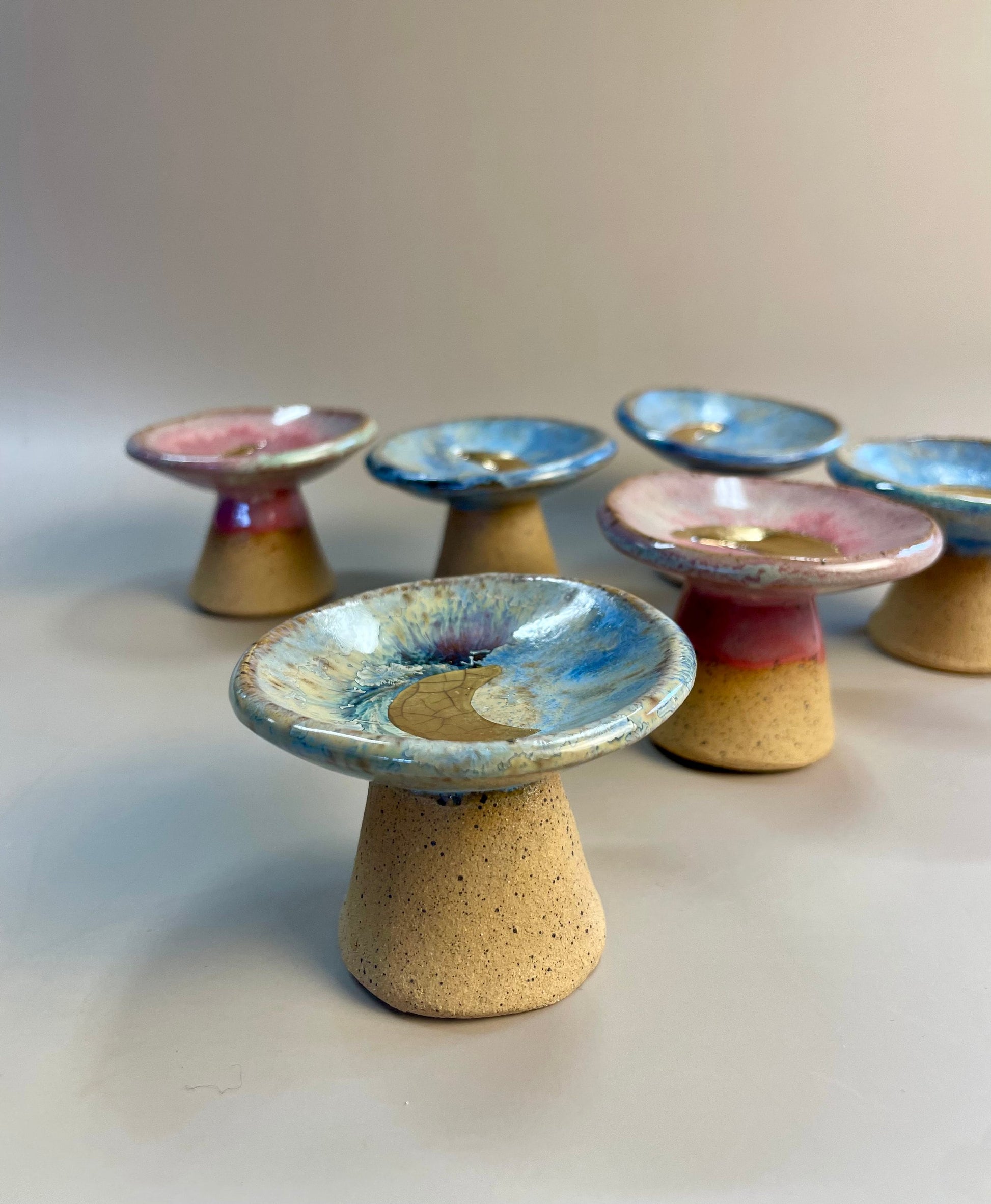 Handmade ceramic mini pedestal gold moon dish