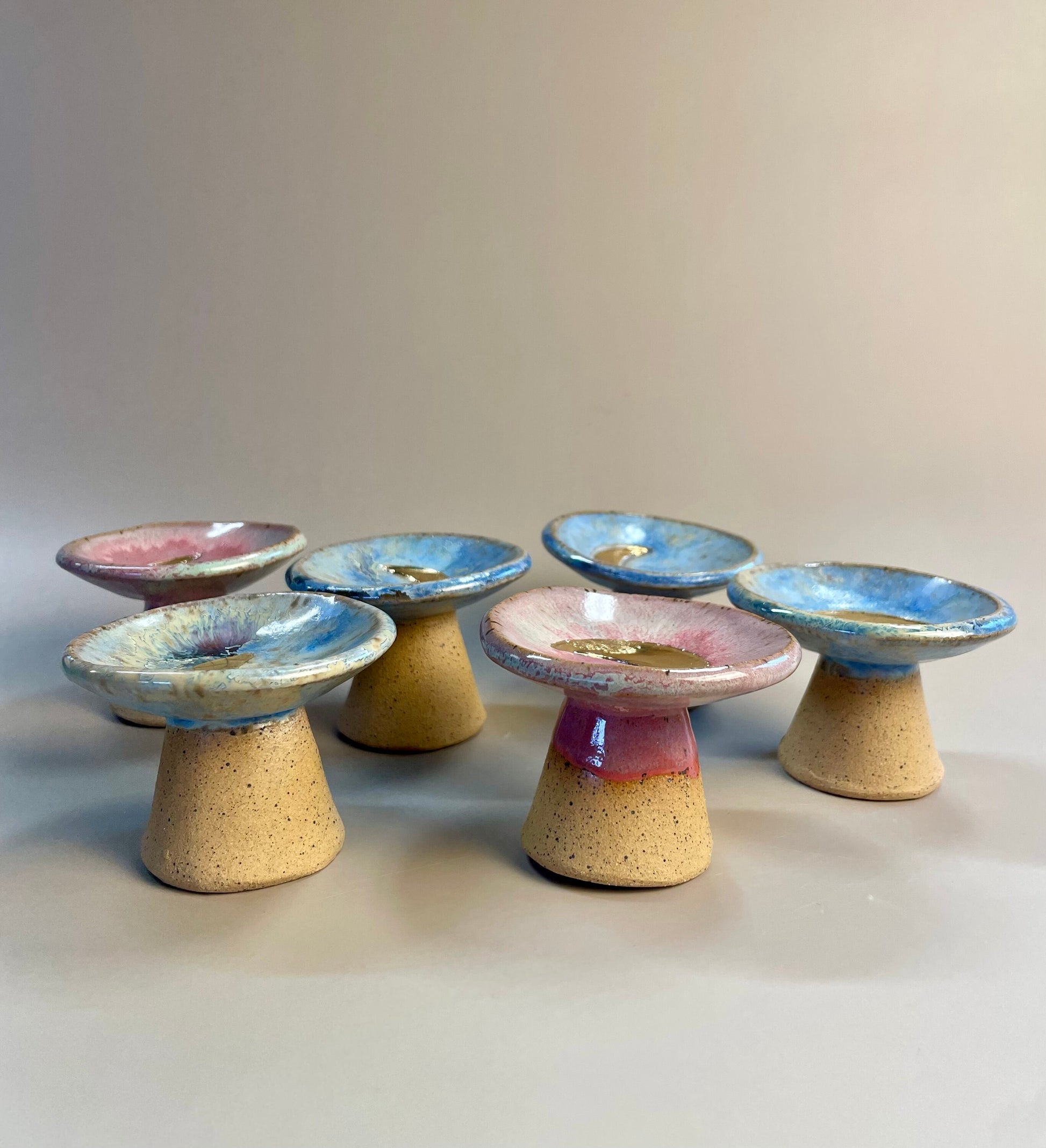 Handmade ceramic mini pedestal gold moon dish