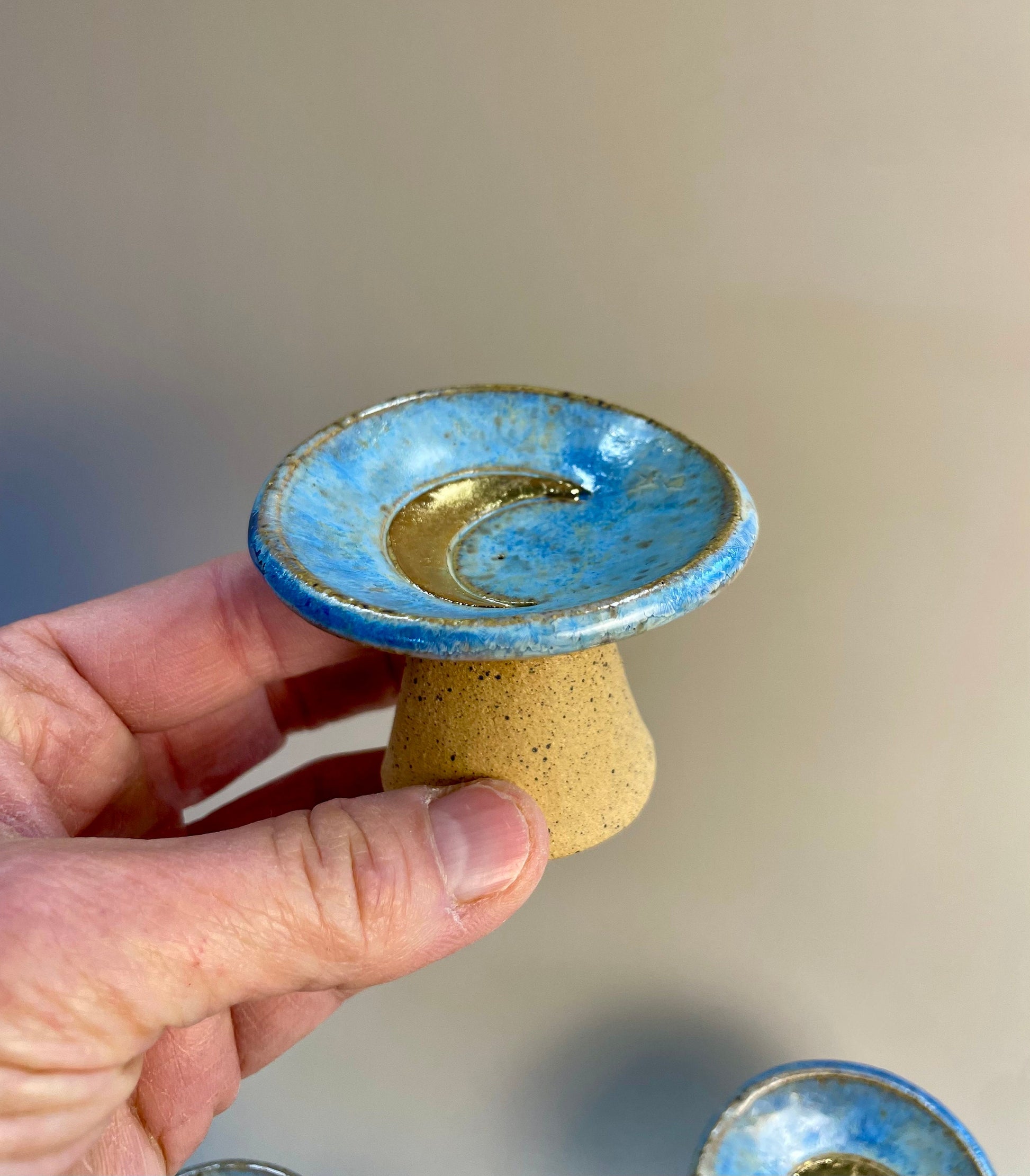 Handmade ceramic mini pedestal gold moon dish