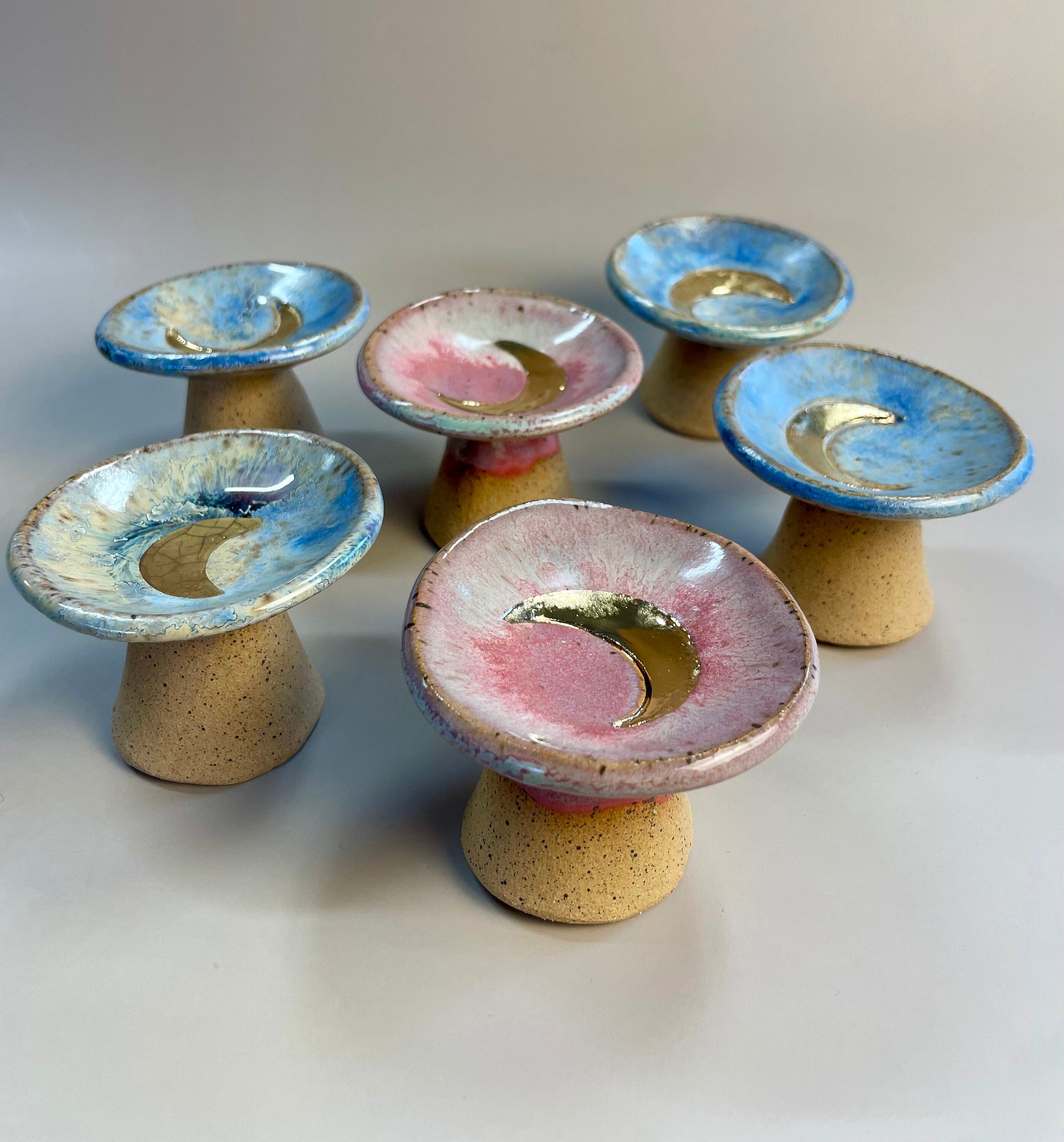 Handmade ceramic mini pedestal gold moon dish