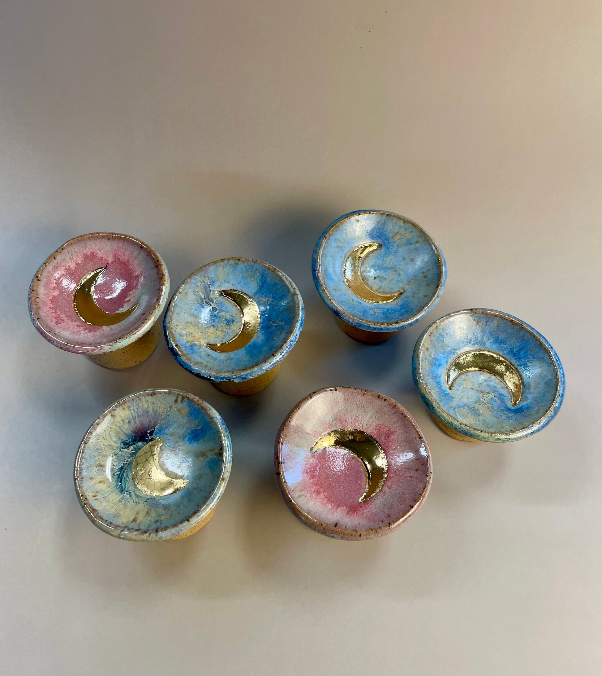 Handmade ceramic mini pedestal gold moon dish