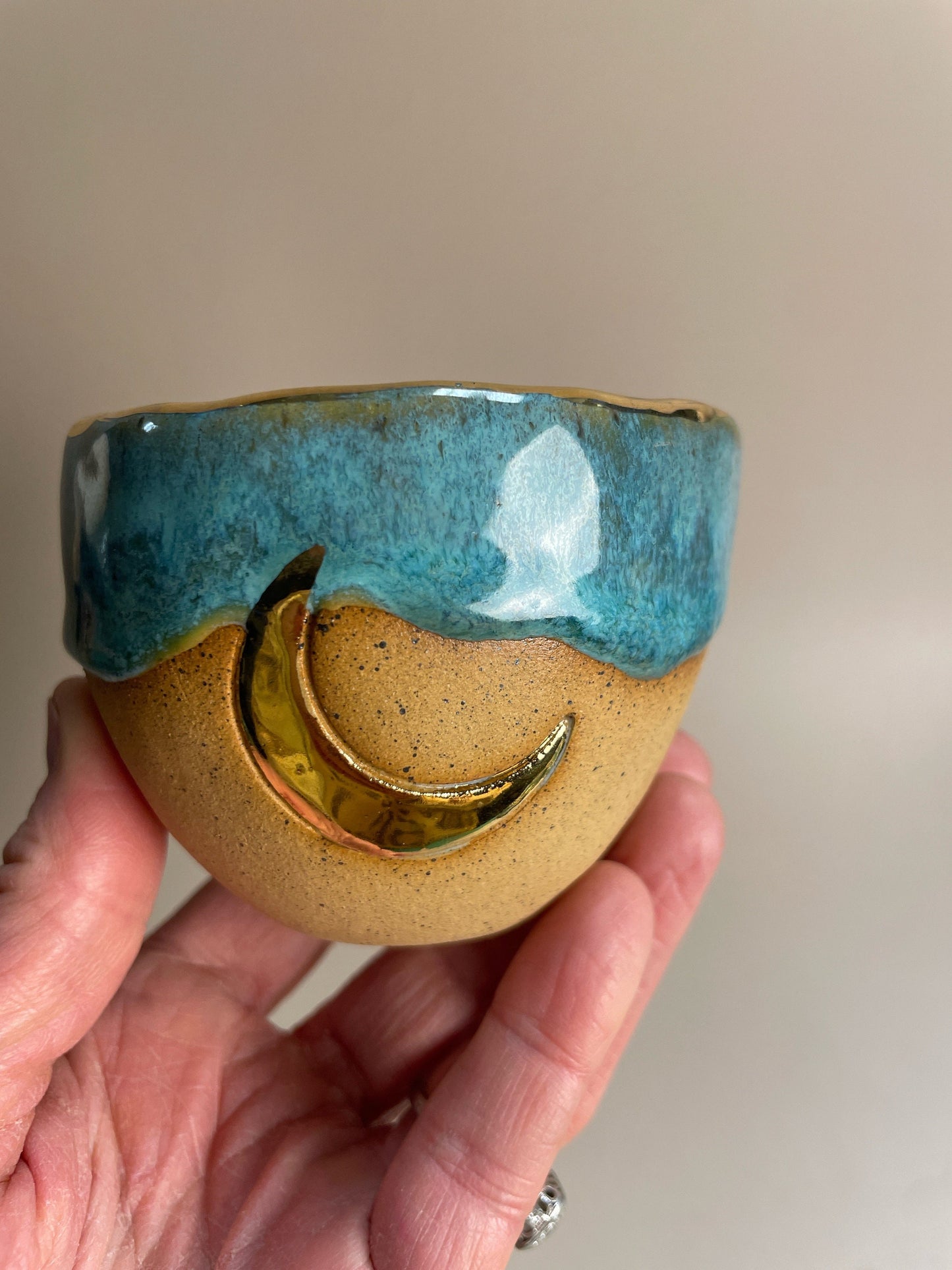 Handmade ceramic gold sun cup