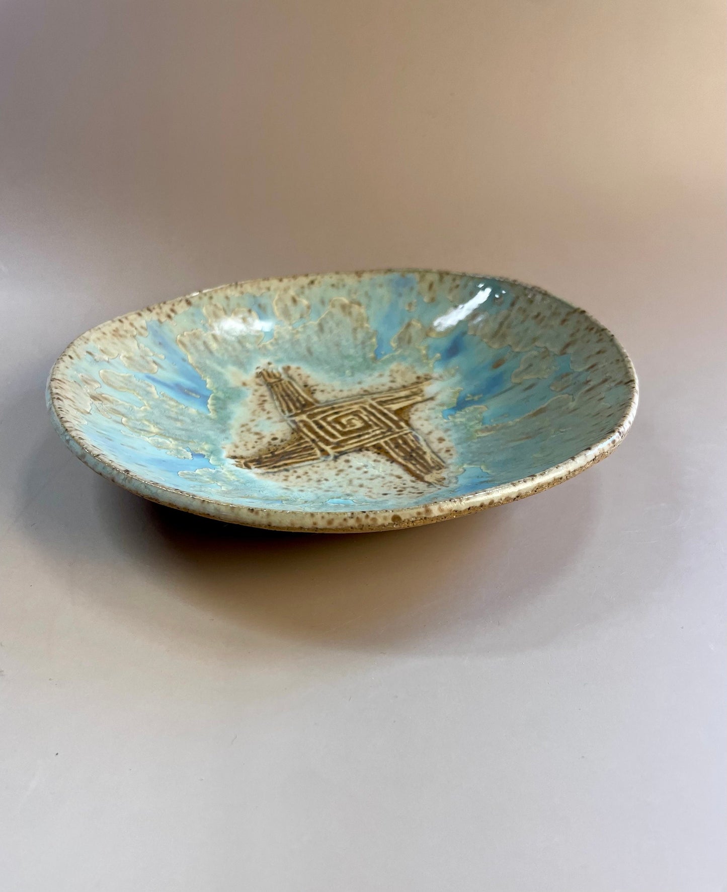 Handmade ceramic carved Brigid bowl