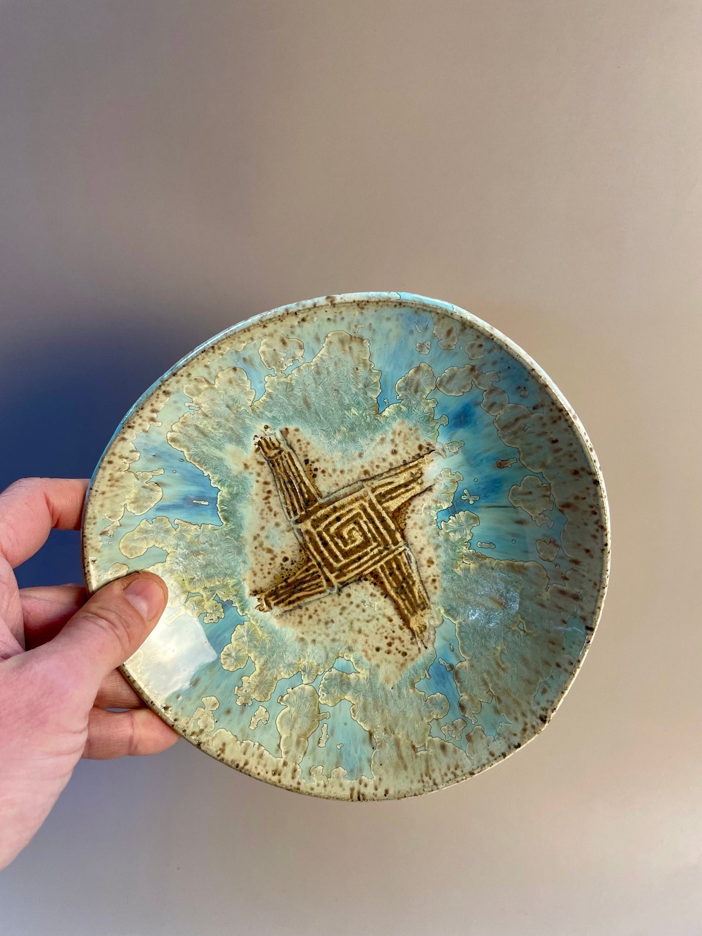 Handmade ceramic carved Brigid bowl