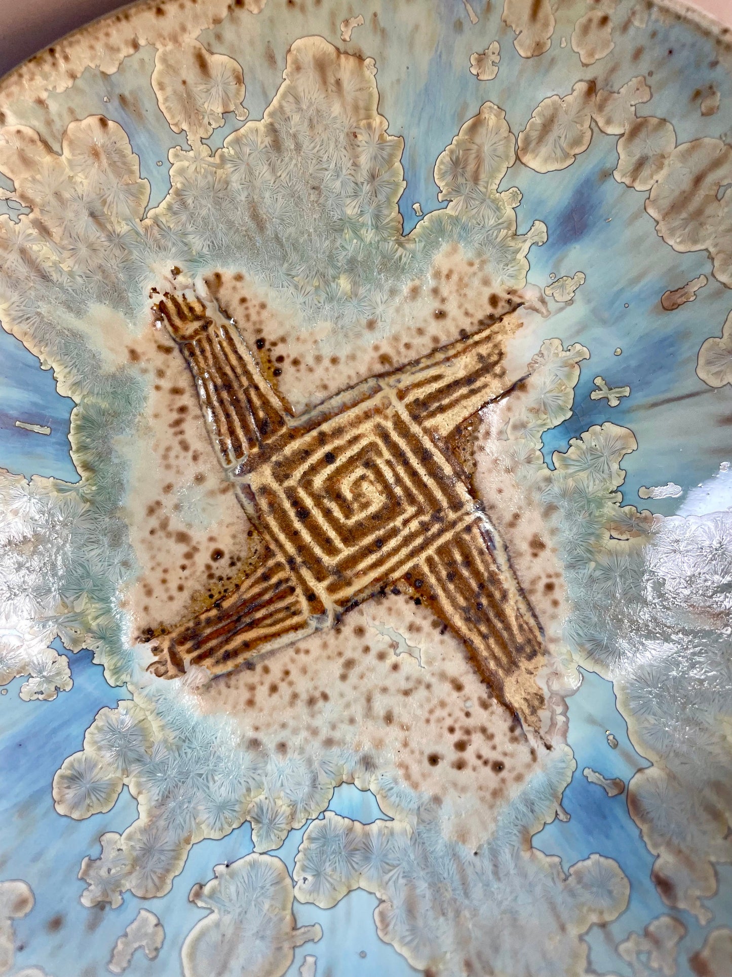 Handmade ceramic carved Brigid bowl