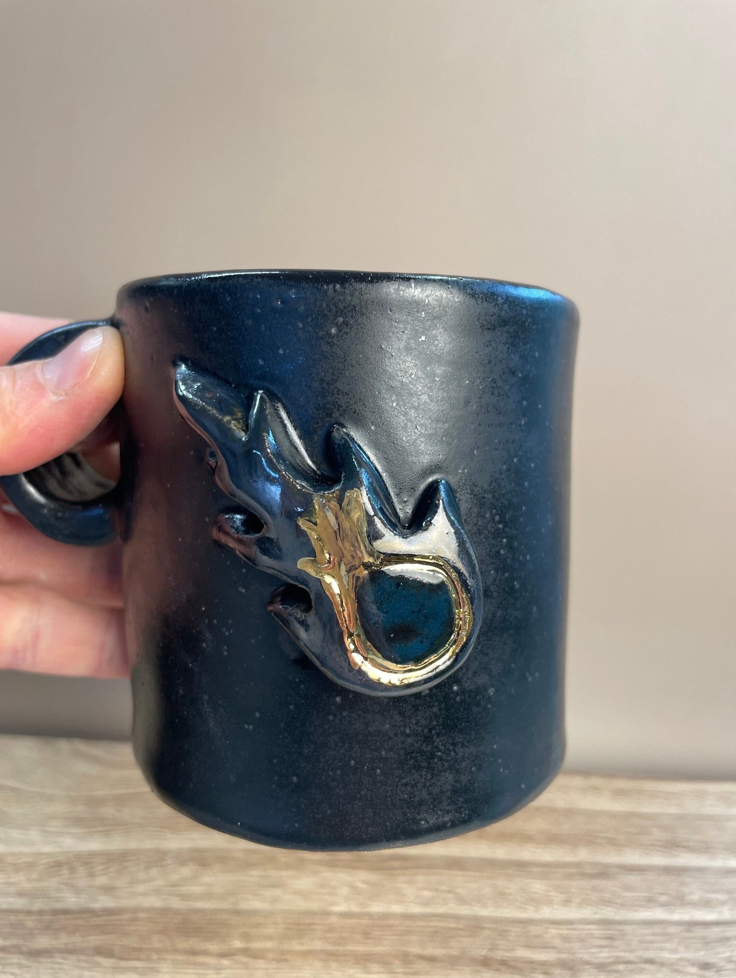 Solar Eclipse and Devils Comet black ceramic handmade mug