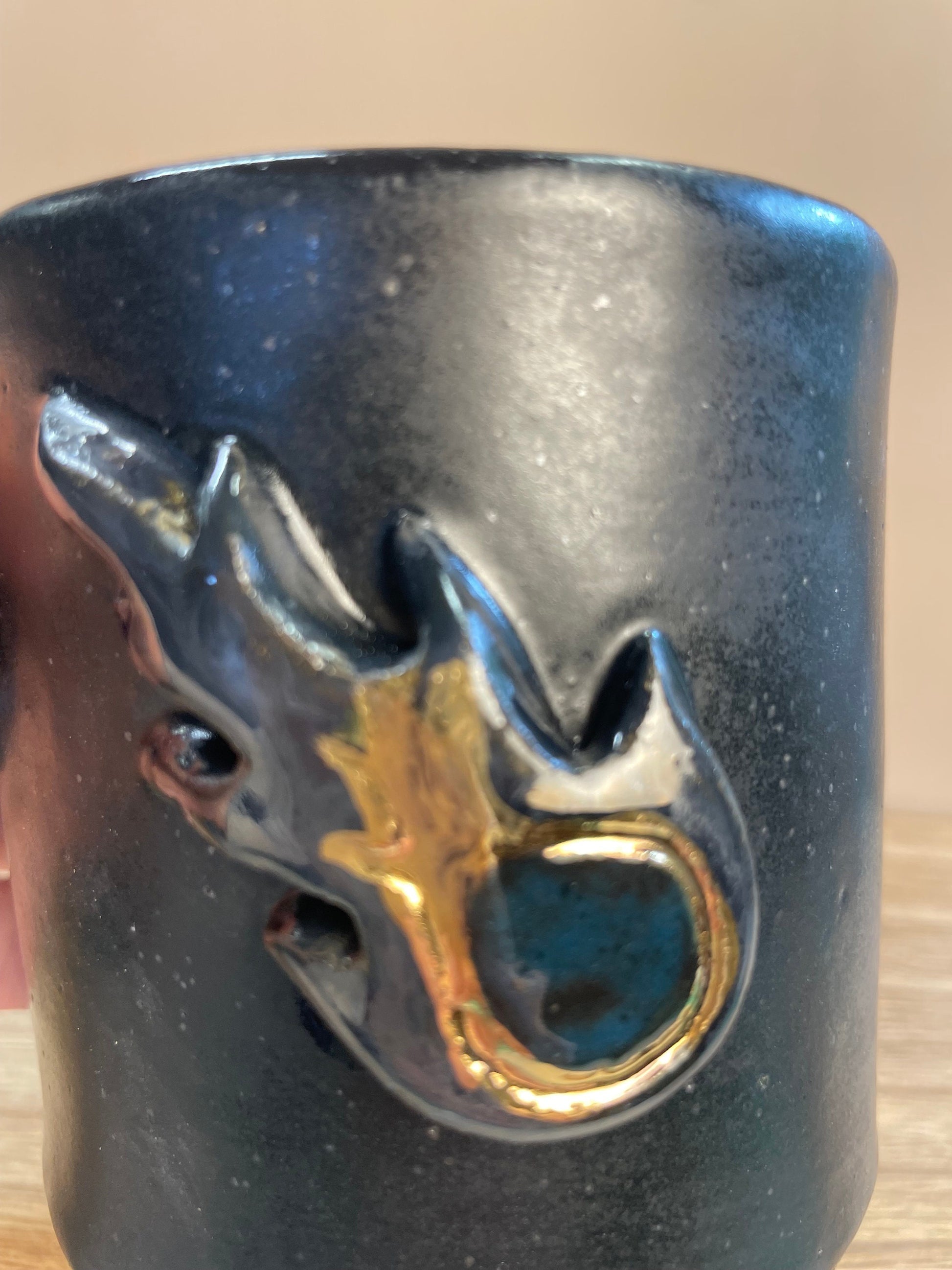 Solar Eclipse and Devils Comet black ceramic handmade mug