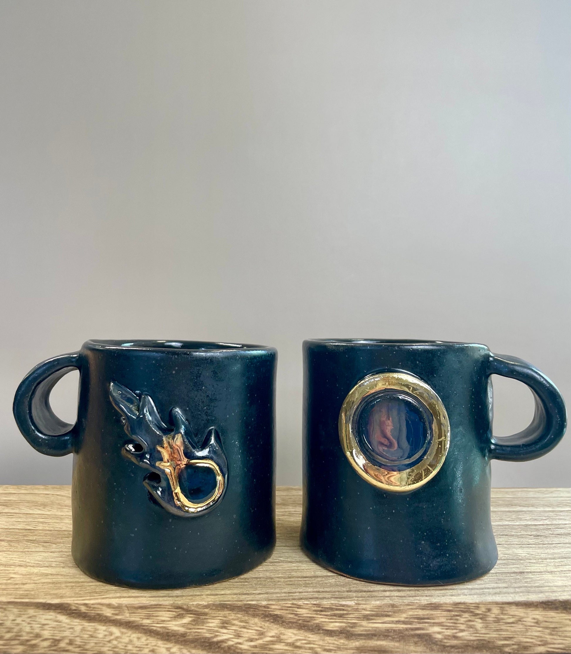 Solar Eclipse and Devils Comet black ceramic handmade mug