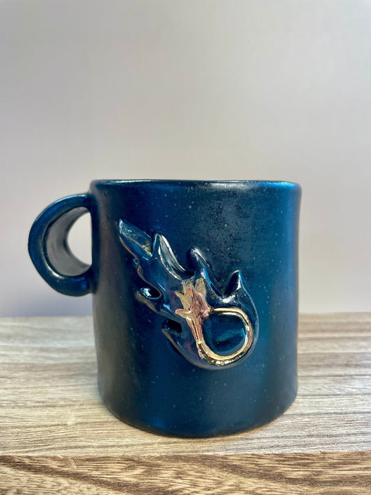 Solar Eclipse and Devils Comet black ceramic handmade mug