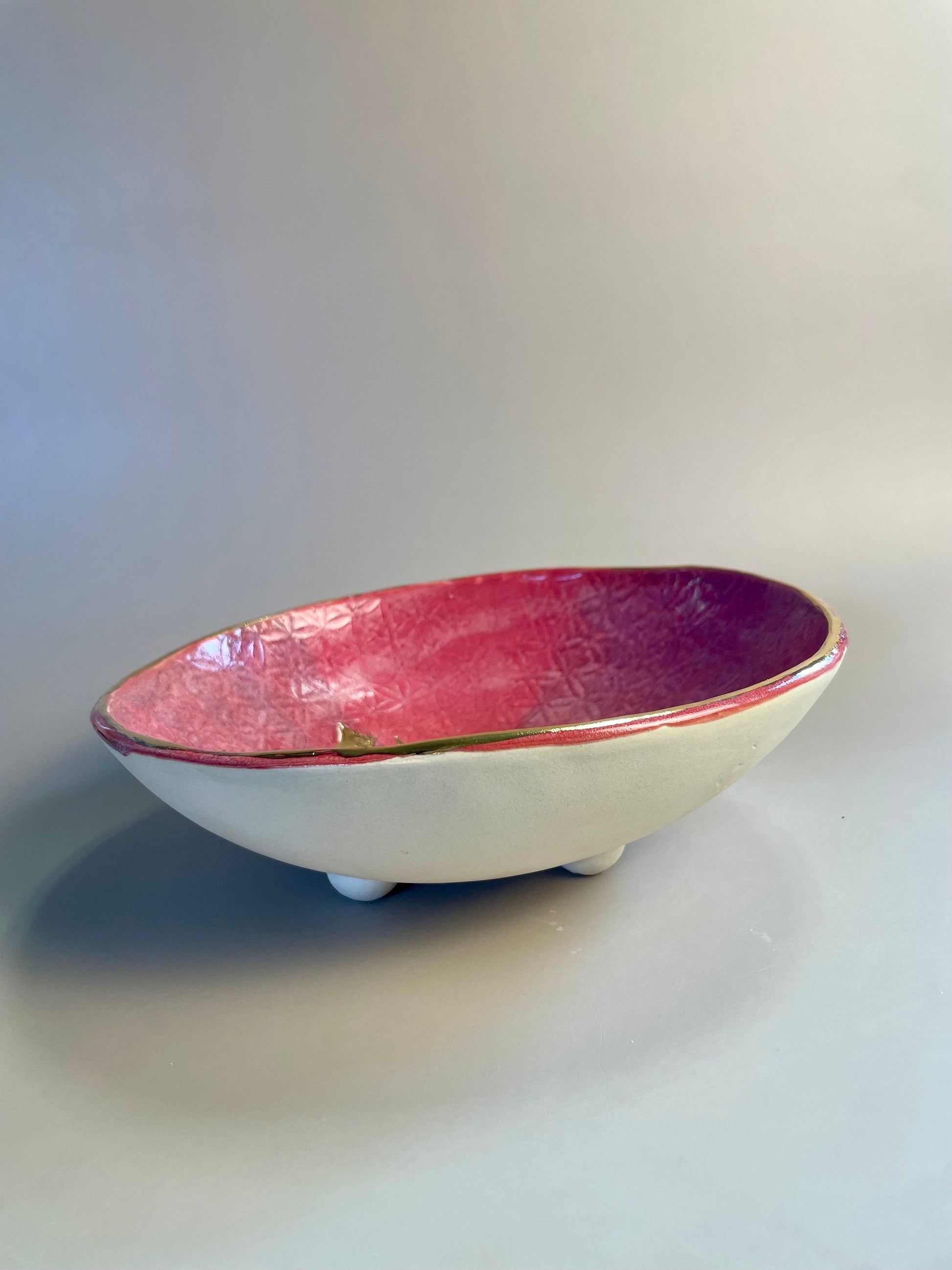 Handmade ceramic Flower of Life with Gold Moon and Stars Raspberry lavender bowl