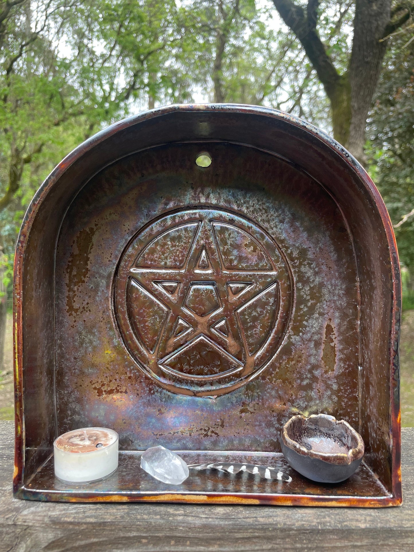Handmade ceramic galaxy black pentagram shelf