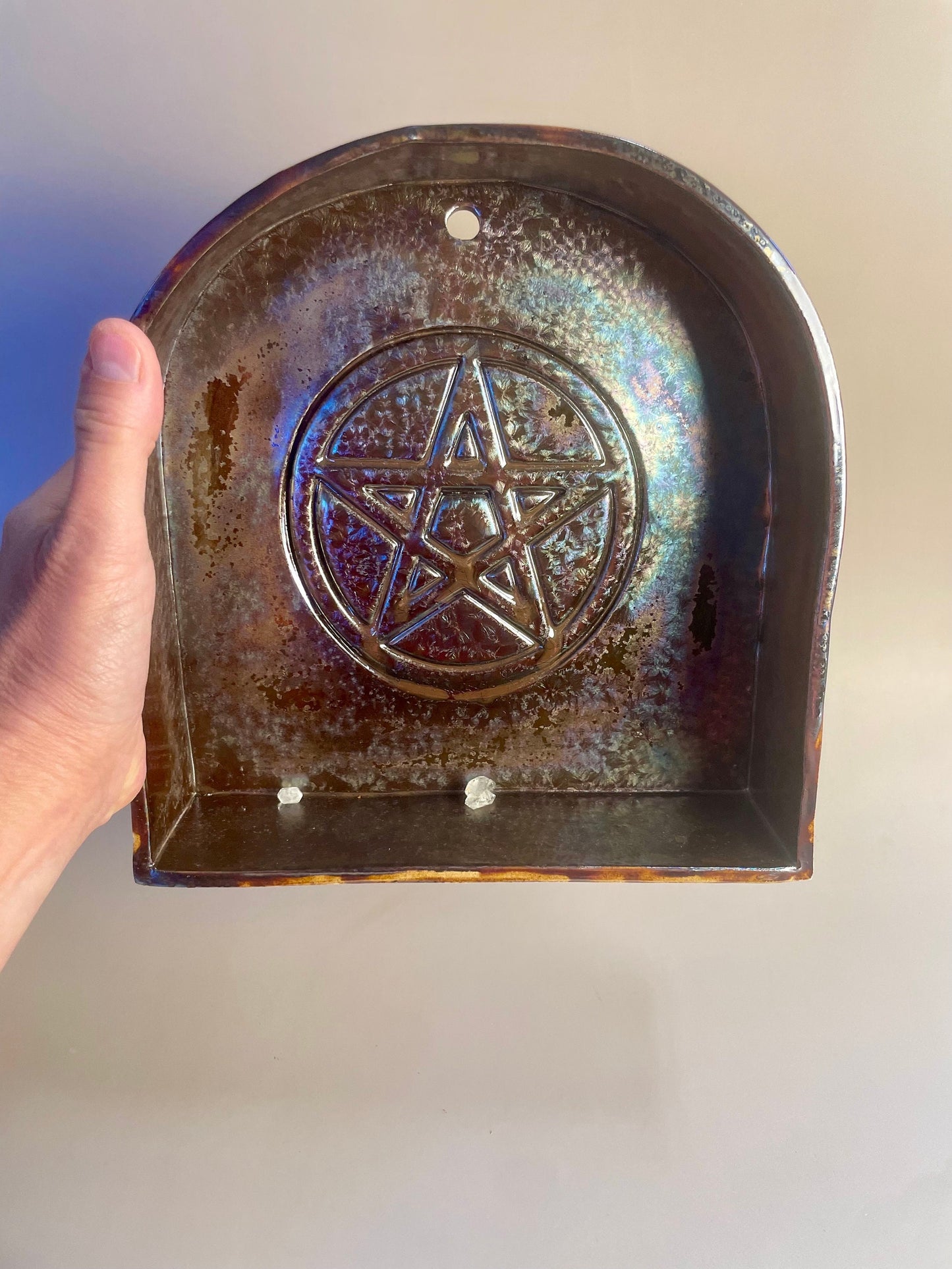 Handmade ceramic galaxy black pentagram shelf