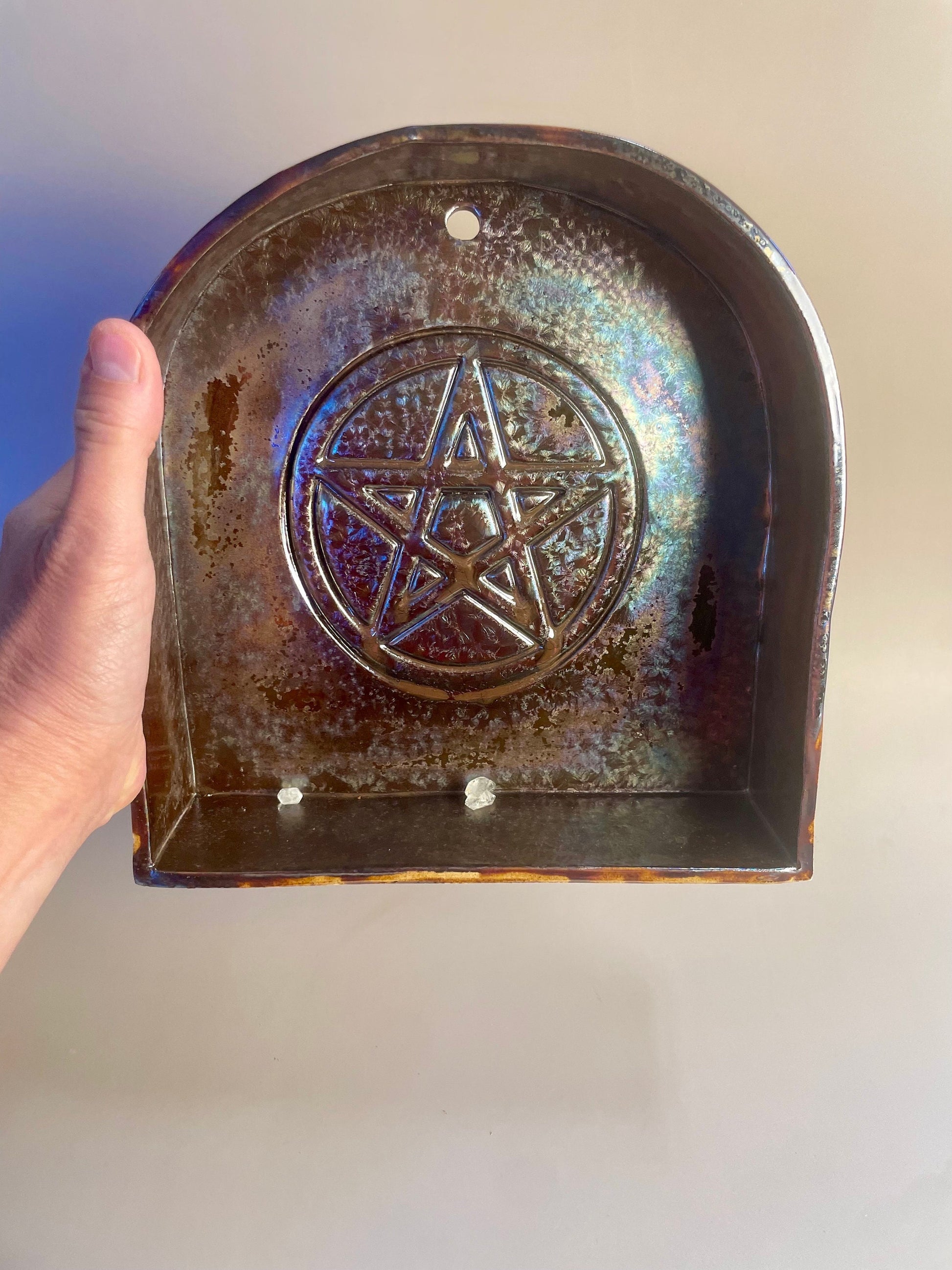 Handmade ceramic galaxy black pentagram shelf