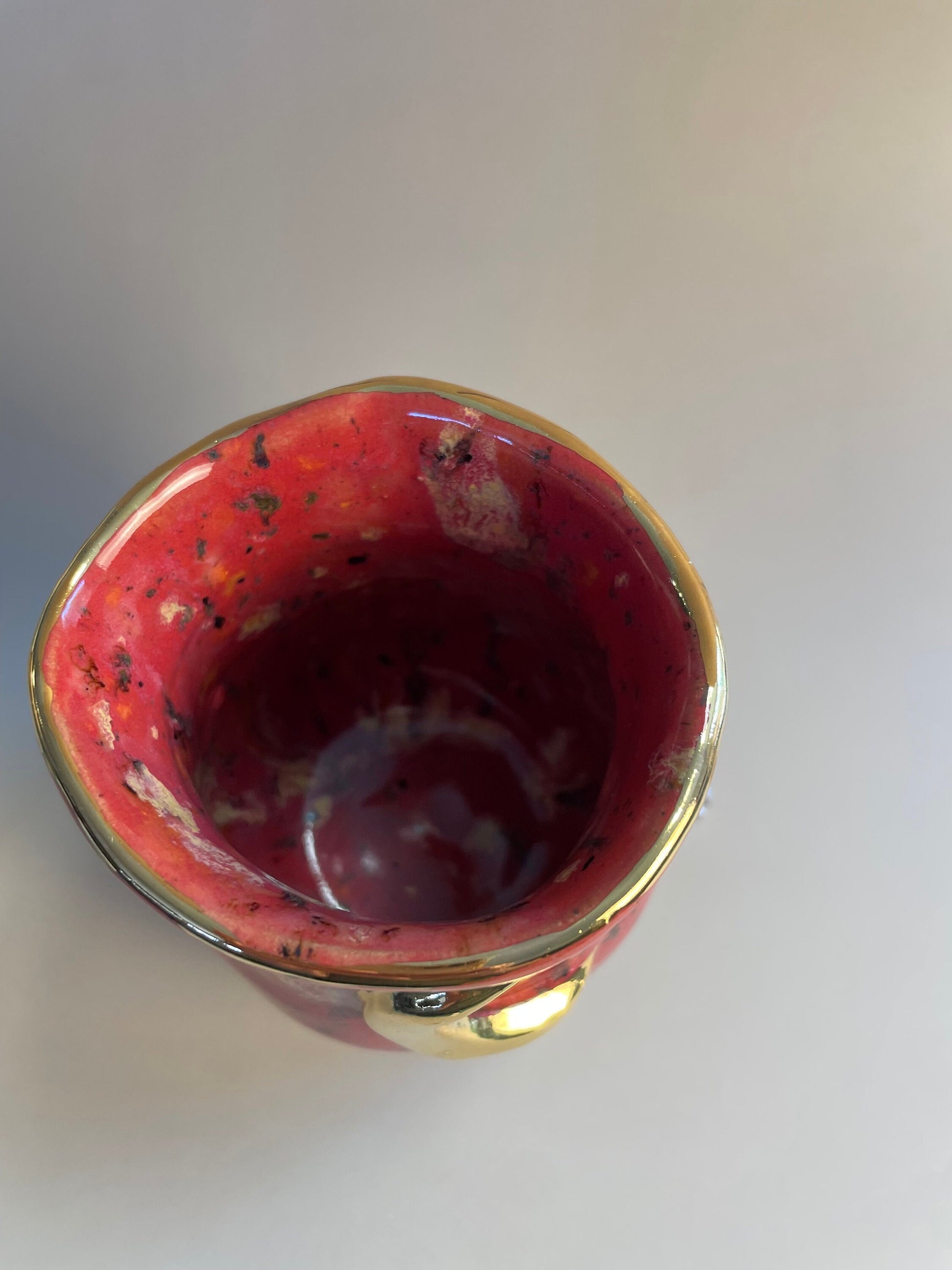 Handmade ceramic raspberry gold moon vase