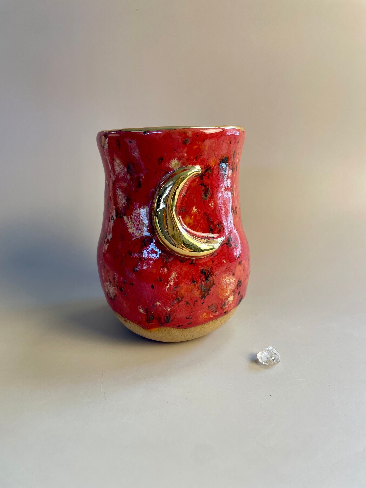 Handmade ceramic raspberry gold moon vase