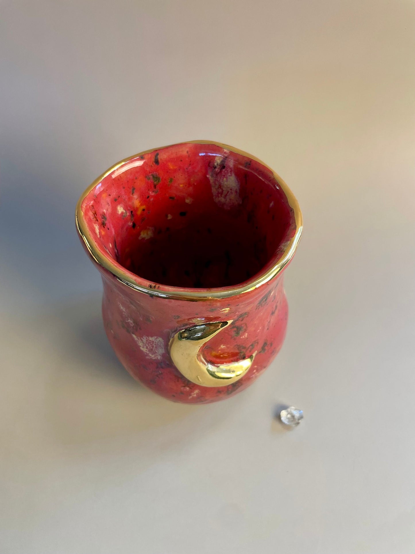 Handmade ceramic raspberry gold moon vase