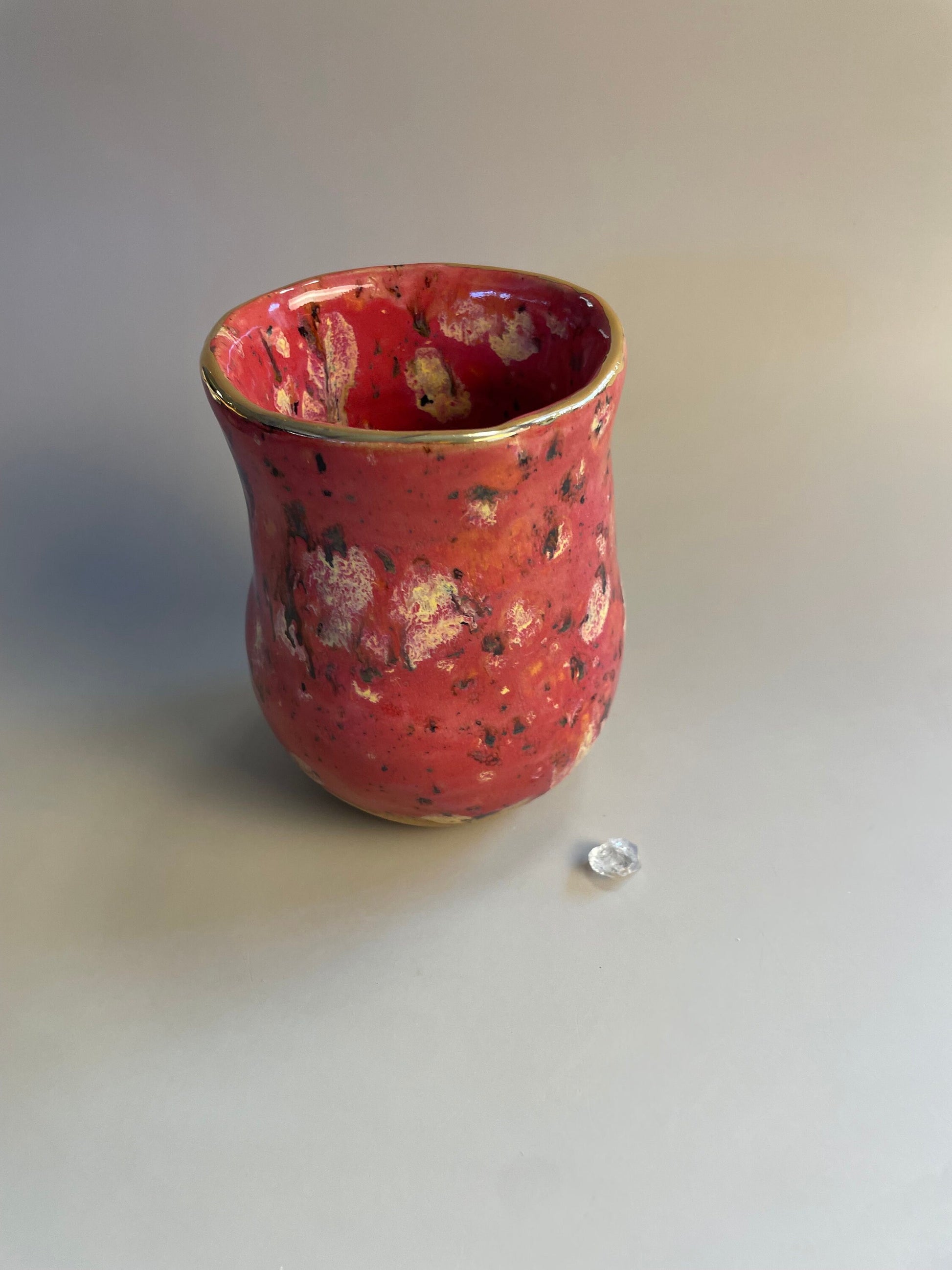 Handmade ceramic raspberry gold moon vase